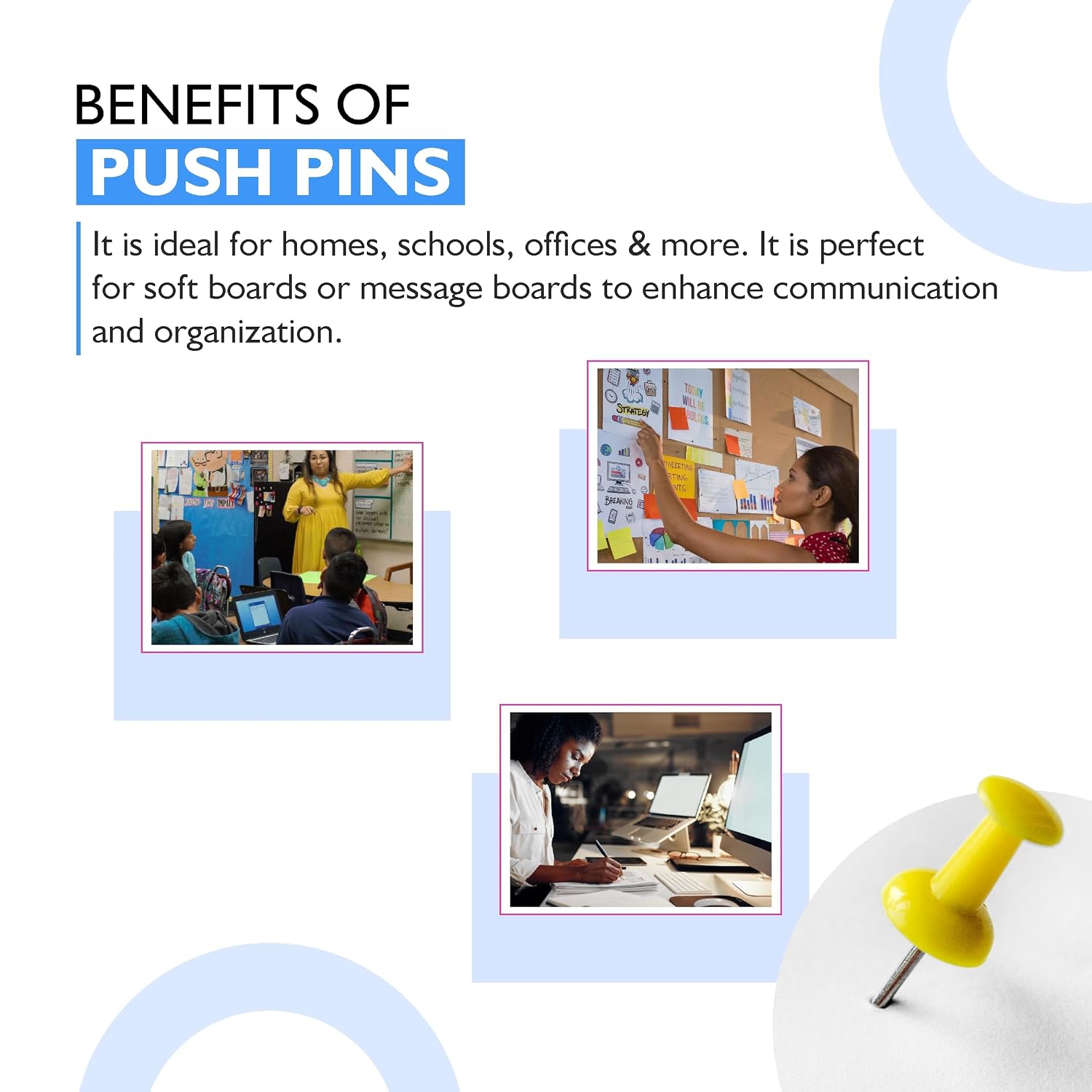 YAJNAS Transparent Multicolor Push Pins for Notice Boards, Pack of 100 – view 7