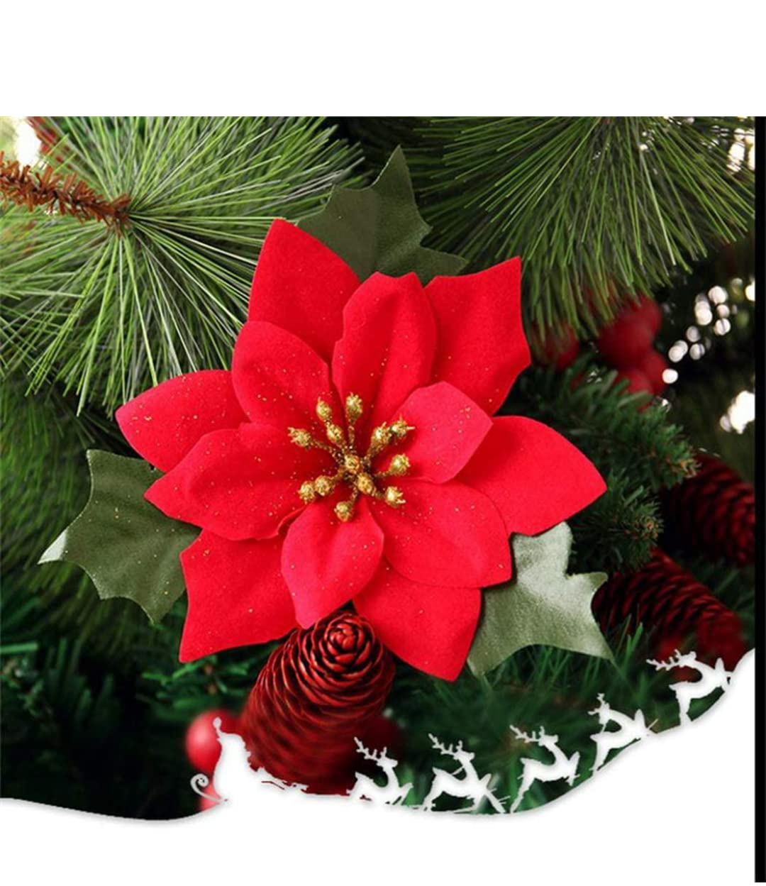 VRB Dec 12 Pcs Christmas Poinsettia Artificial Flowers, Red – view 3