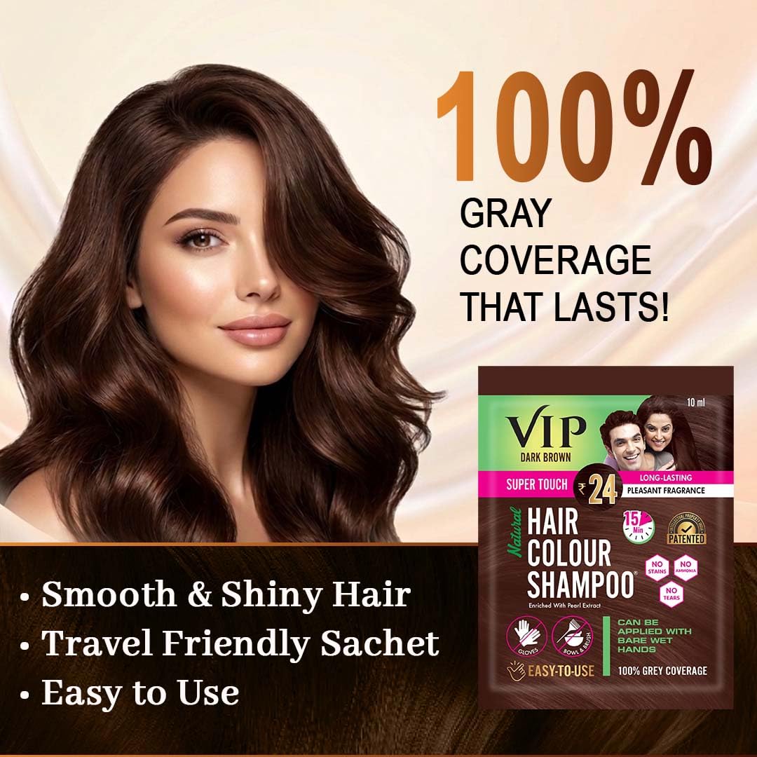 VIP Hair Colour Shampoo Semi-Permanent Dark Brown Sachets, 10 ml Pack of 10 – view 5