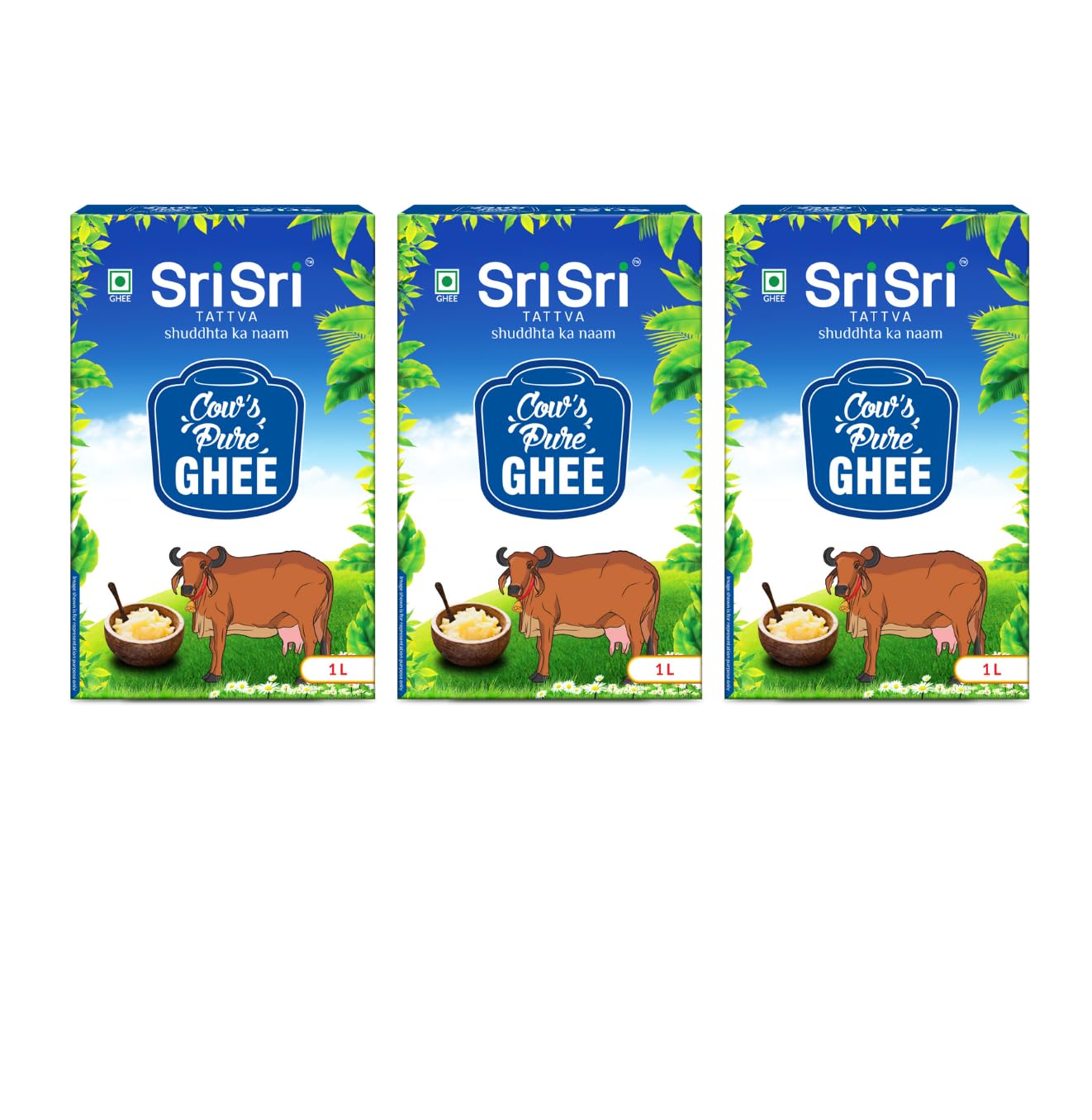 Sri Sri Tattva Cow’s Pure Ghee 1 Litre | Pure and Natural | Rich Texture and Aroma | Lab Tested | Rich in Good Fats and Antioxidants I Pack of 3