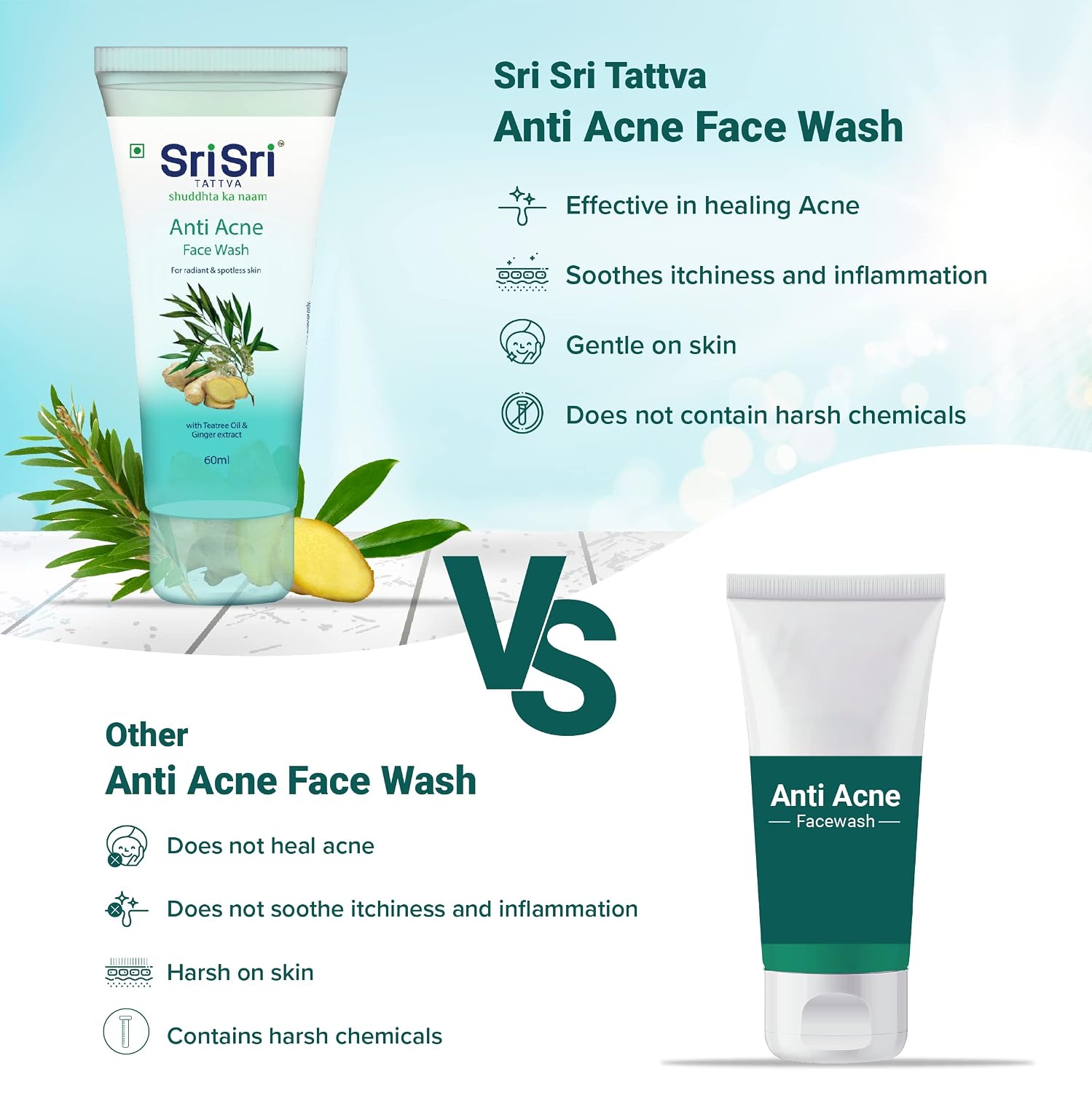 Sri Sri Tattva Anti Acne Face Wash 60 ml, Pack of 5 – view 5