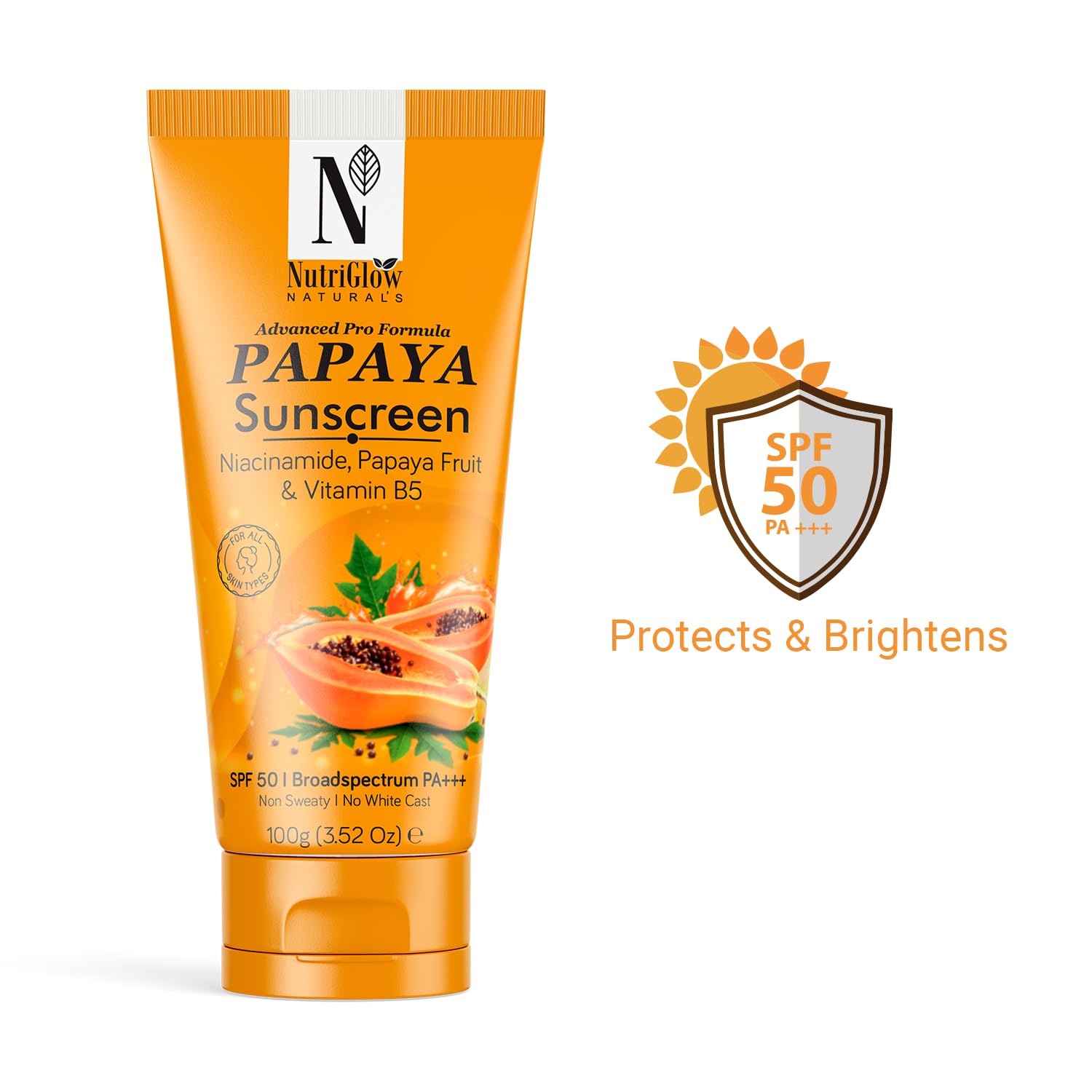 NutriGlow Naturals Papaya Sunscreen SPF 50 PA+++ 100g – view 2