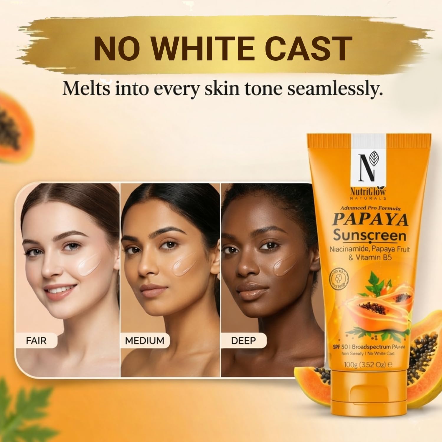 NutriGlow Naturals Papaya Sunscreen SPF 50 PA+++ 100g – view 3