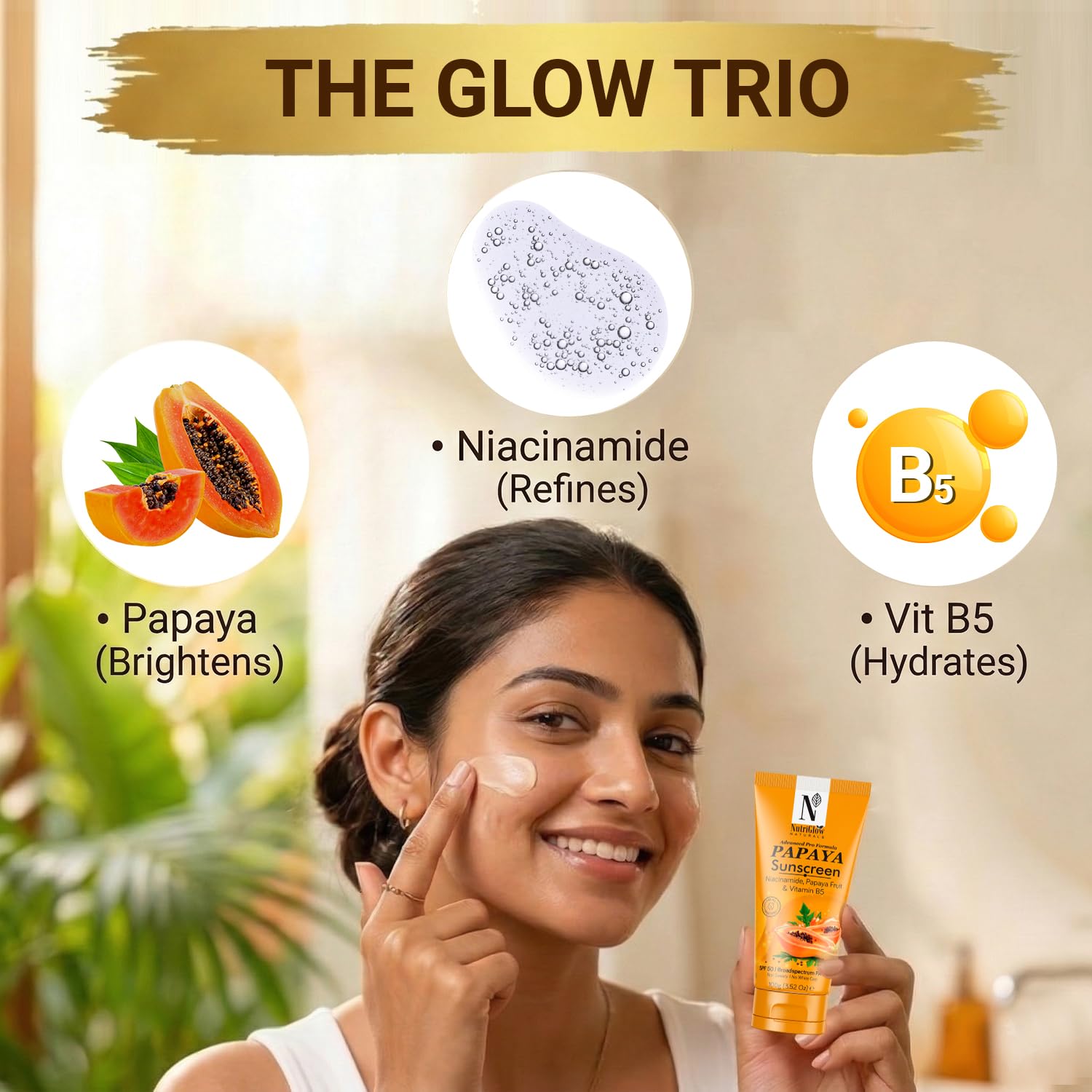NutriGlow Naturals Papaya Sunscreen SPF 50 PA+++ 100g – view 4