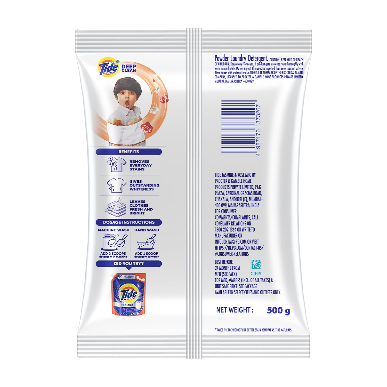 Tide Plus Detergent Washing Powder 500g, Jasmine & Rose Fragrance – view 7