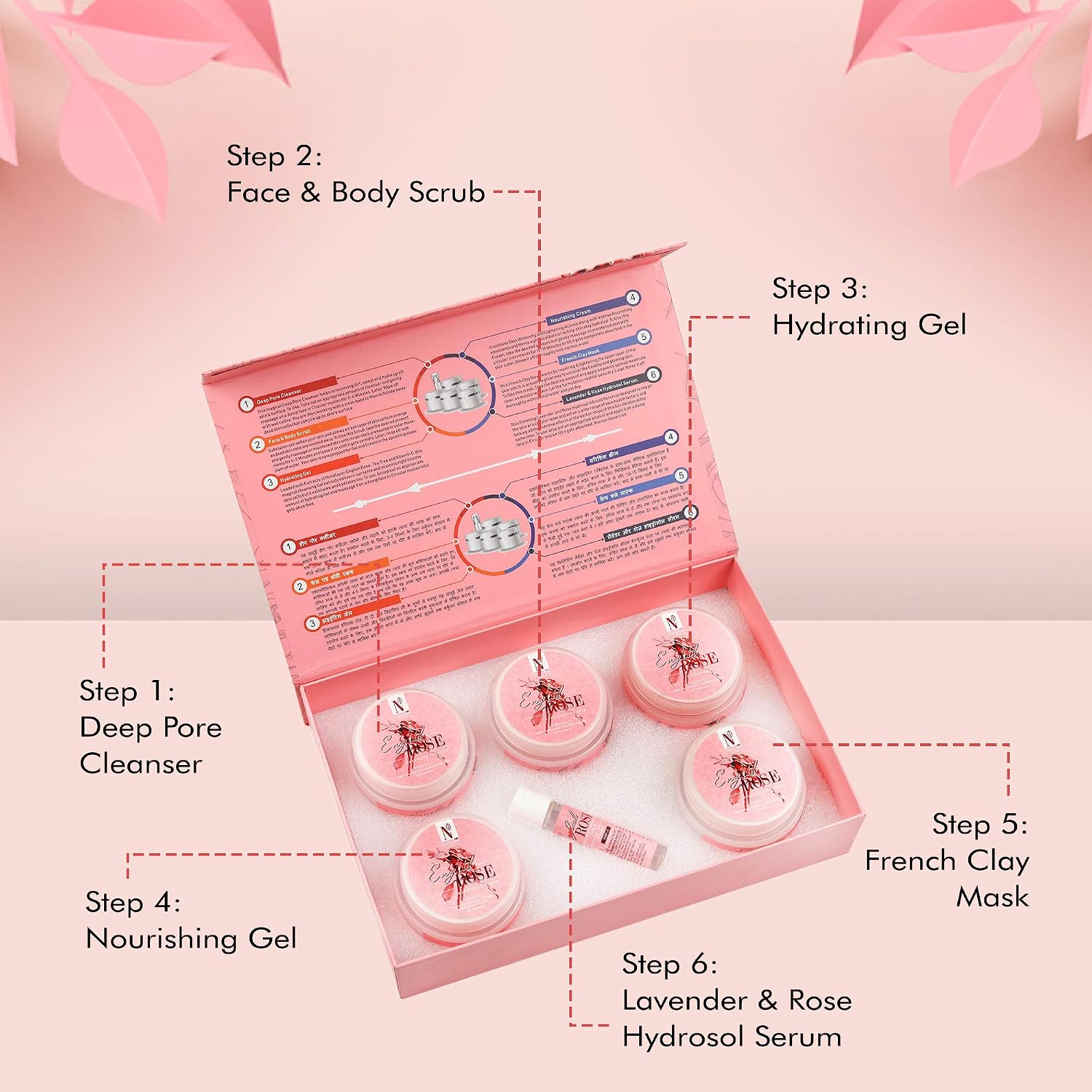NutriGlow Natural's English Rose Facial Kit with Rose Extracts (250g + 10ml) – view 3