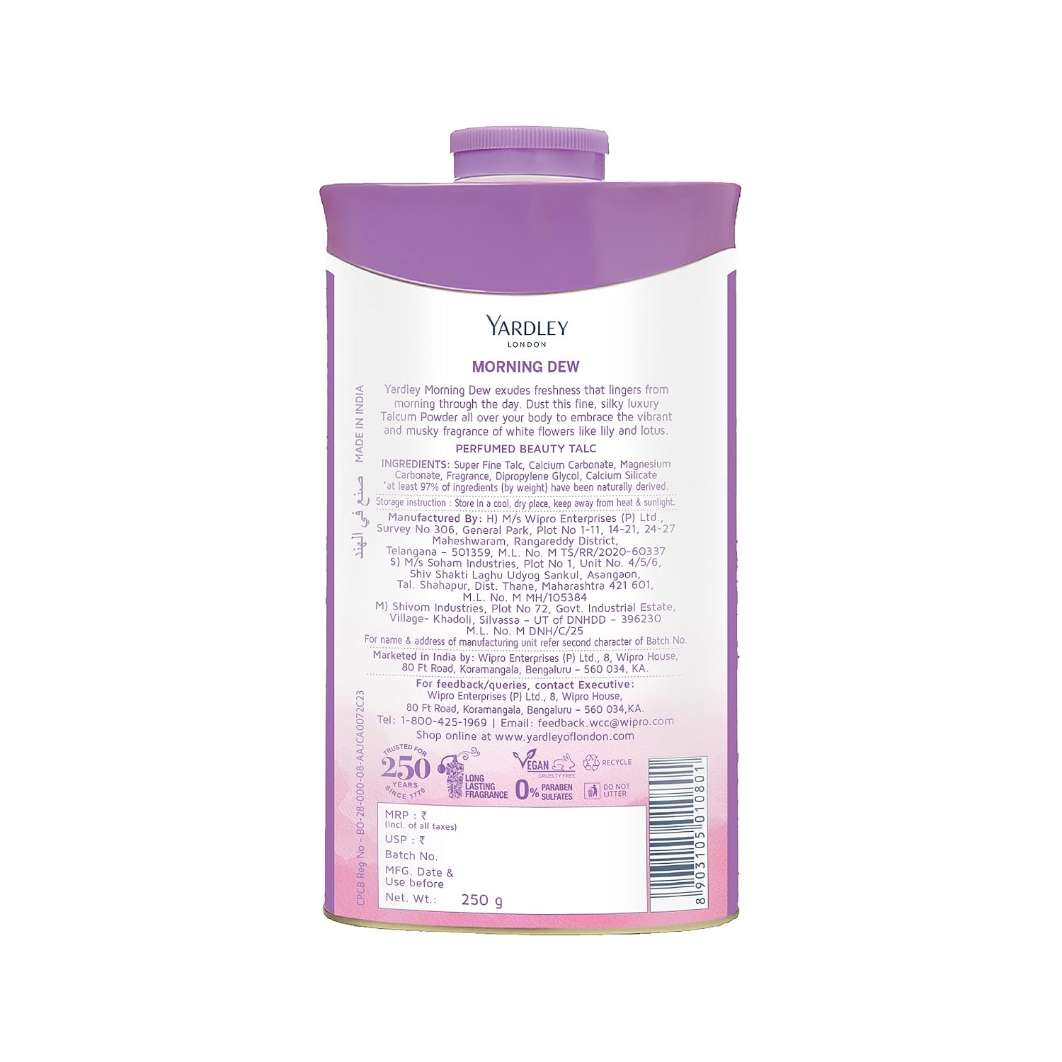 Yardley London Morning Dew Perfumed Talc for Women, 250g – view 2
