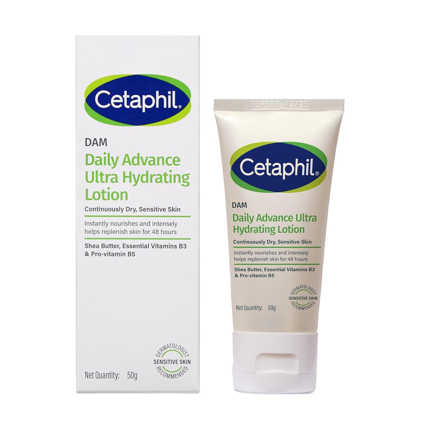Cetaphil DAM Daily Advance Ultra Hydrating Lotion for Dry, Sensitive Skin| 50 g| Moisturizer with Shea Butter| Non-Greasy, Fragrance-Free| Paraben, Sulphate Free