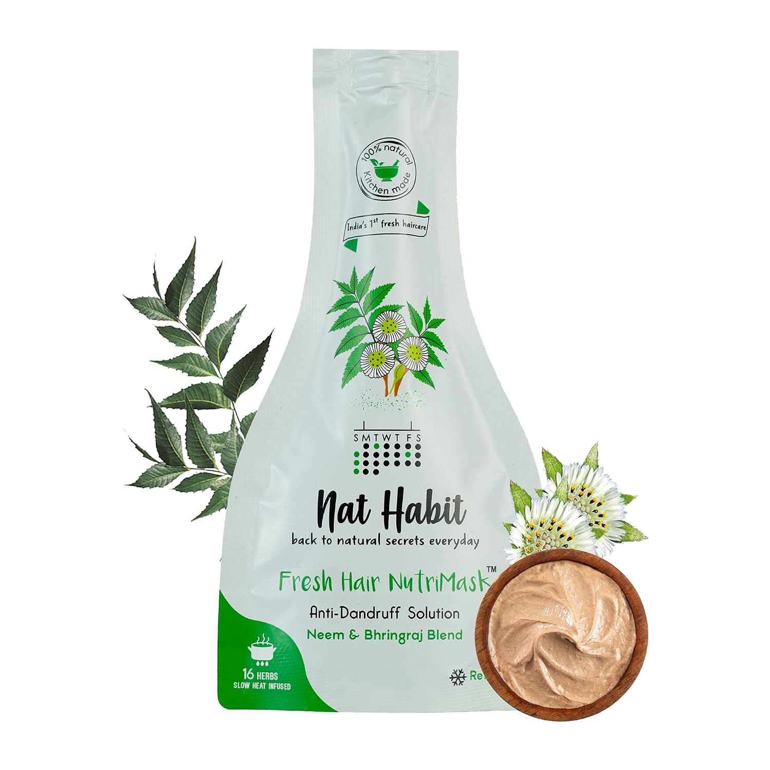Nat Habit Neem Bhringraj Fresh Hair Mask For Hair Smoothening For Dry, Frizzy Hair - 40g (Pack Of 1)