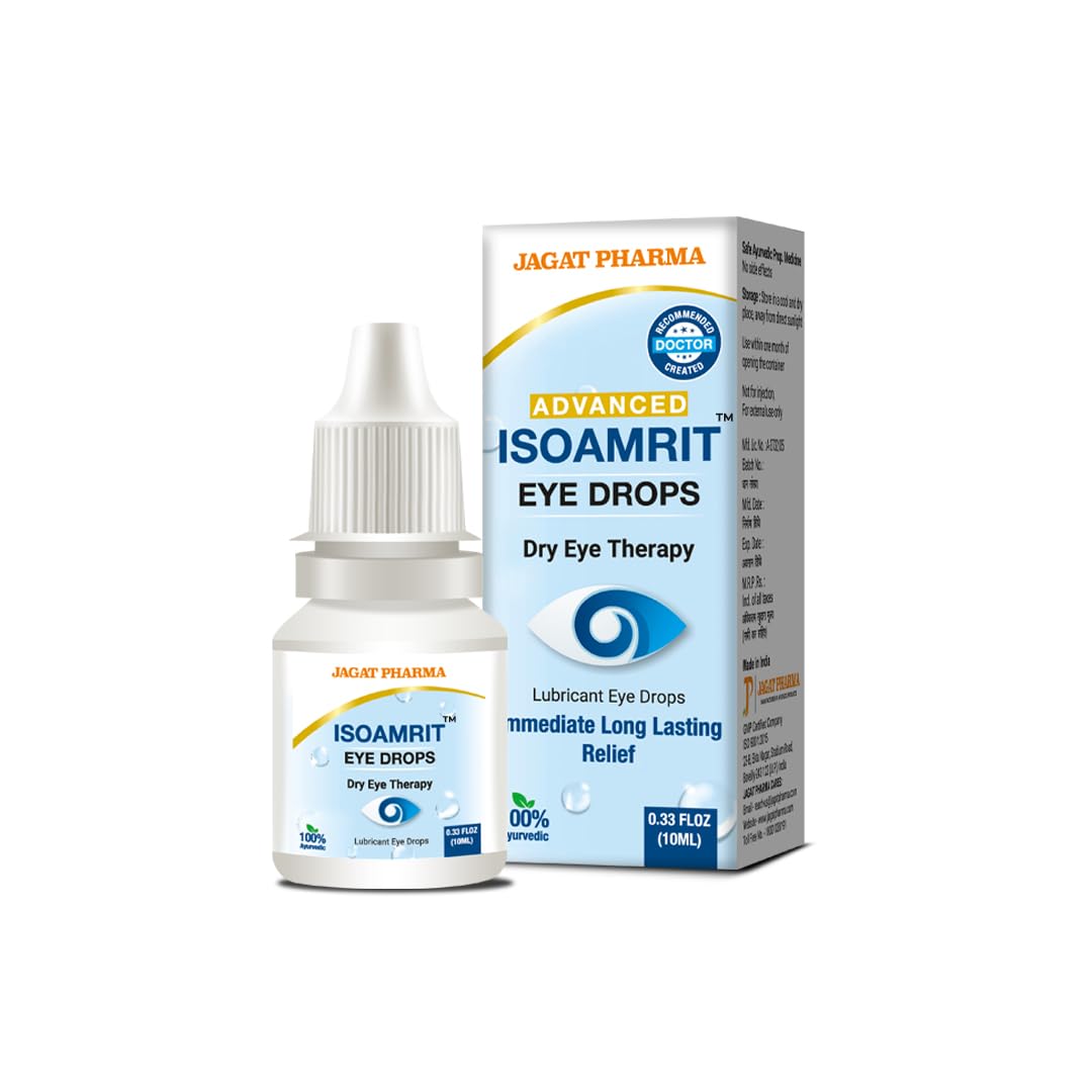 Jagat Pharma ISO Amrit Ayurvedic Eye Drops for Tired & Dry Eyes 10 Ml |100% Ayurvedic Formula for Digital Eye Strain|For Dryness, Redness, Itching, Daily Use | AYUSH Certified (Pack of 1)