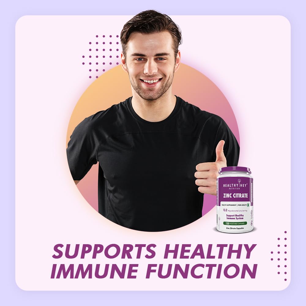 HealthyHey Nutrition Zinc Citrate, Supports Immune and Immunity - 120 Veg Capsules – view 3