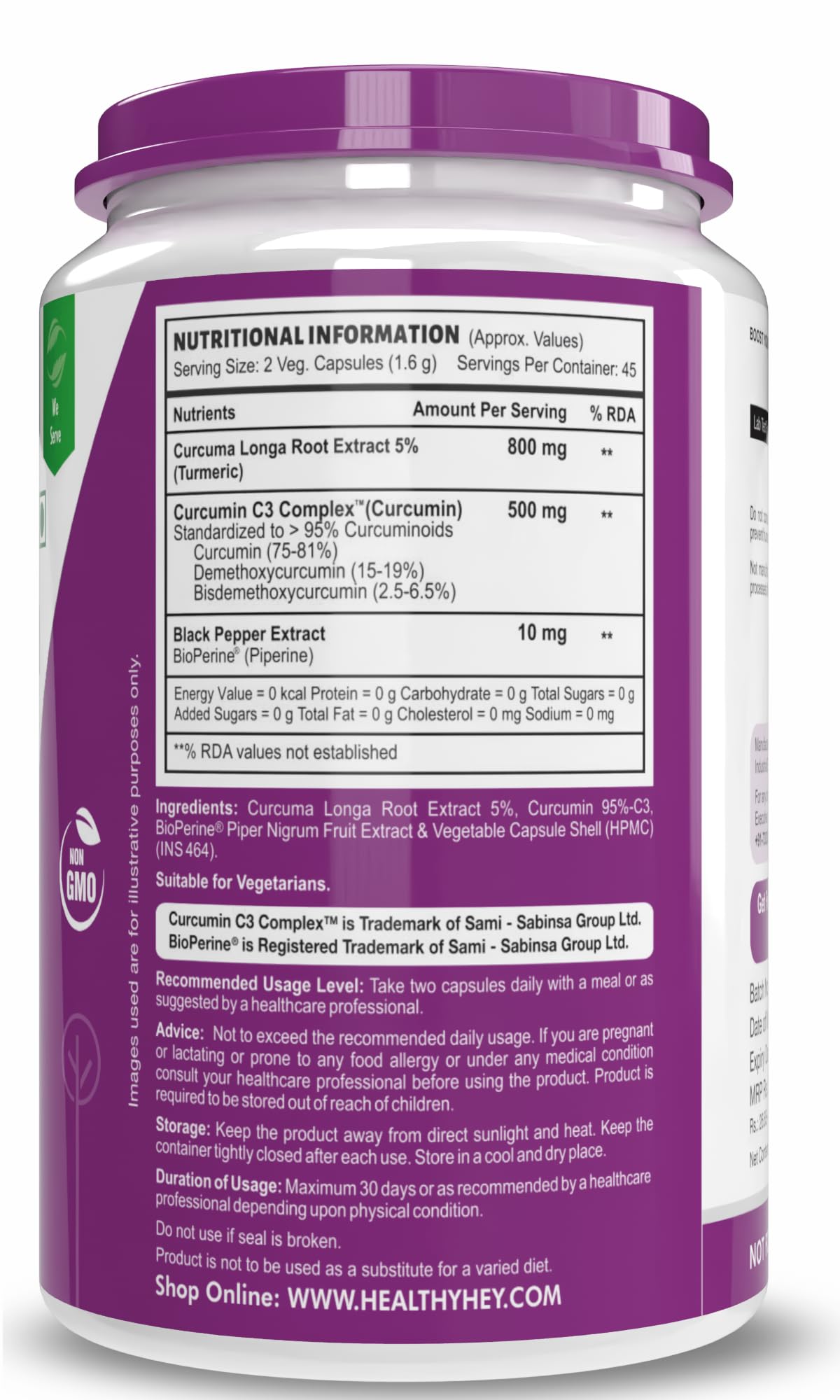 HealthyHey Nutrition Curcumin with Bioperine 1310mg (Ultra Pure) – view 7