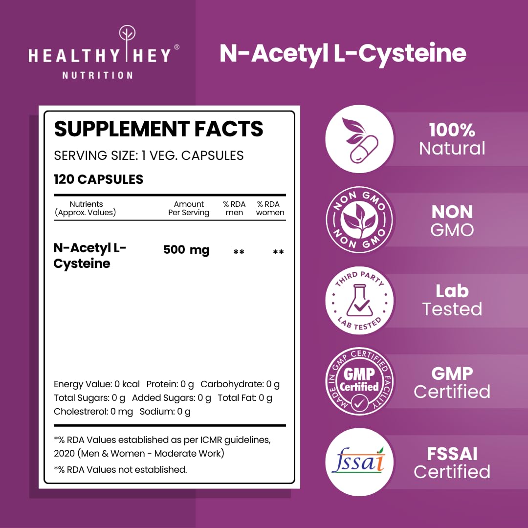 Healthyhey Nutrition N-Acetyl L-Cysteine (NAC) - Non-GMO - Gluten Free -Pack of 120 Veg. Capsules – view 2