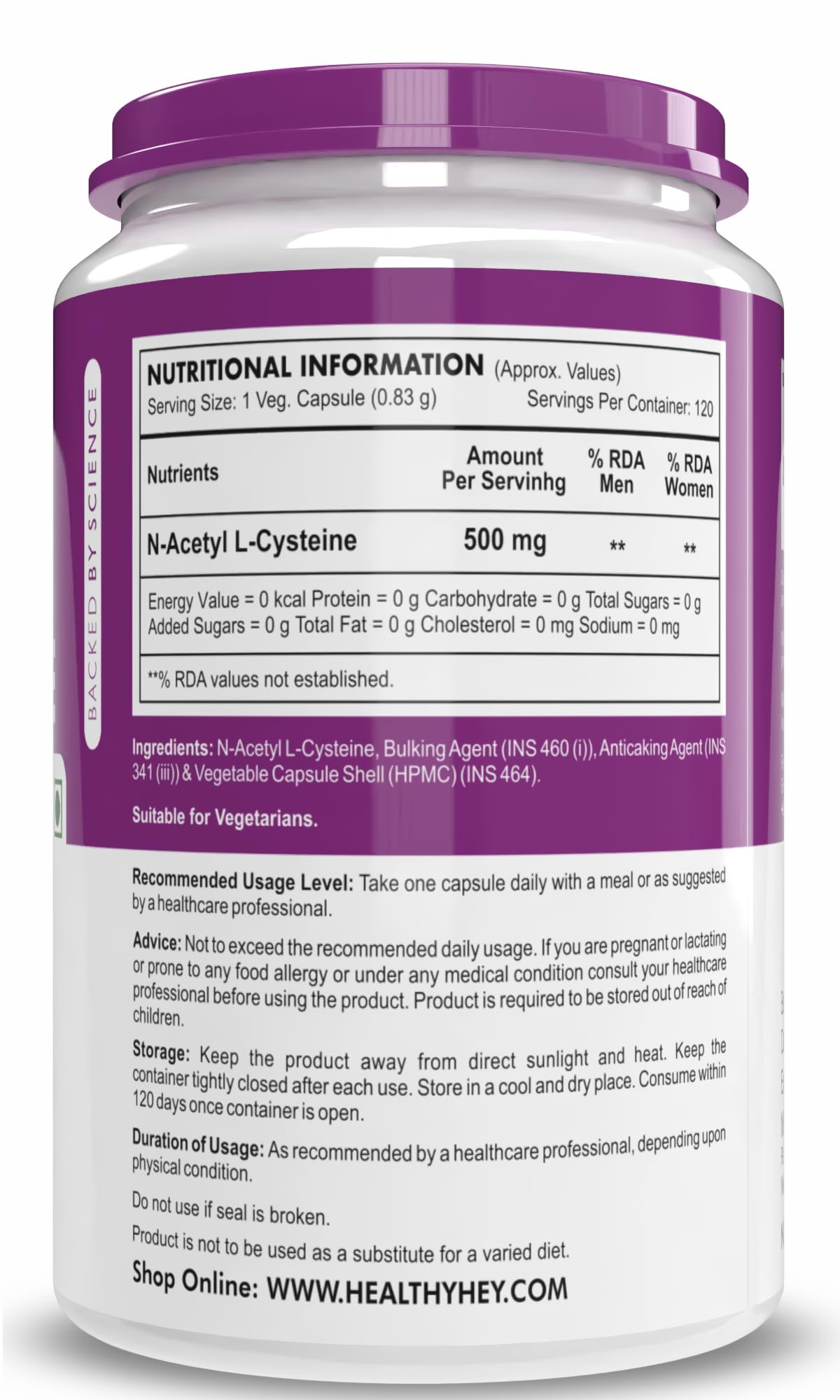 Healthyhey Nutrition N-Acetyl L-Cysteine (NAC) - Non-GMO - Gluten Free -Pack of 120 Veg. Capsules – view 7