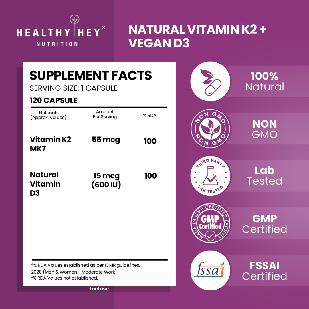 HealthyHey Nutrition Vitamin D3 K2 Supplement Capsules – view 2