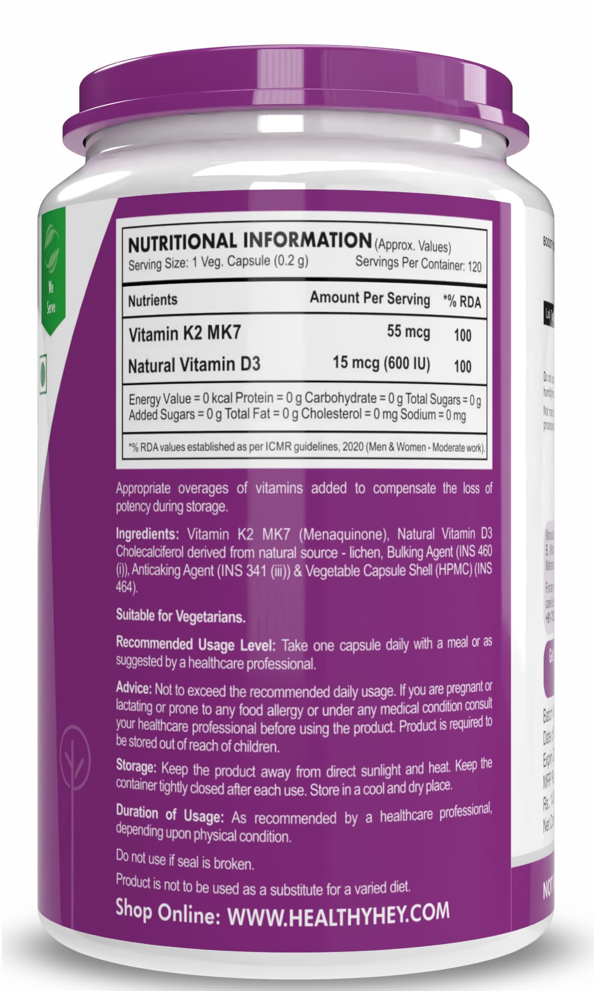 HealthyHey Nutrition Vitamin D3 K2 Supplement Capsules – view 6