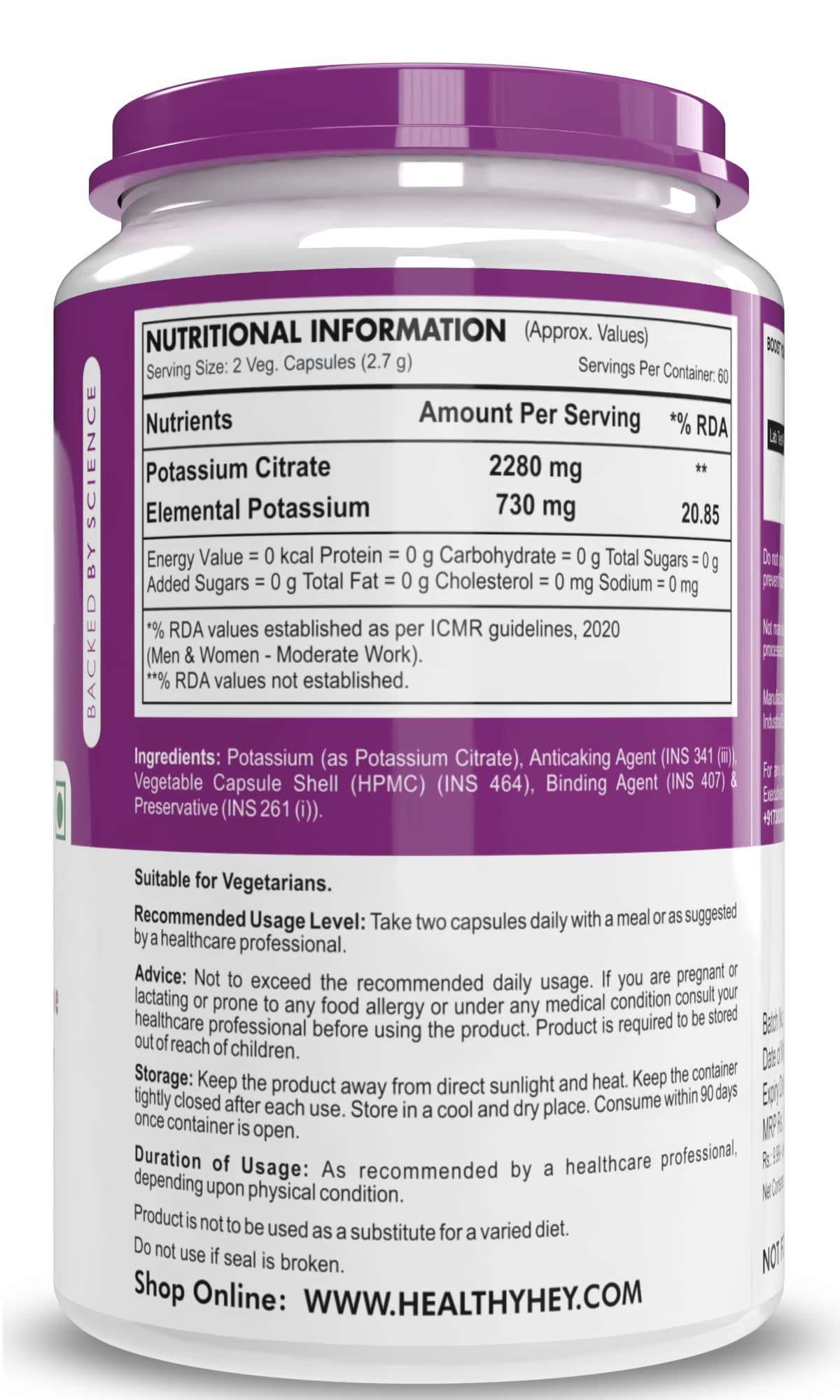 HealthyHey Nutrition Potassium Citrate -120 Vegetable Capsules – view 6