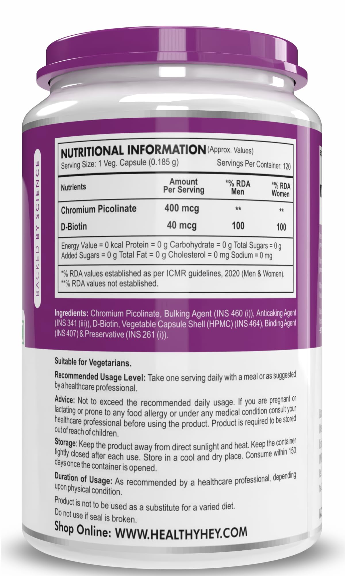 HealthyHey Nutrition Chromium Picolinate -Support Glucose Metabolism (High Absorption) 120 Capsules, Non-GMO, Gluten Free – view 3