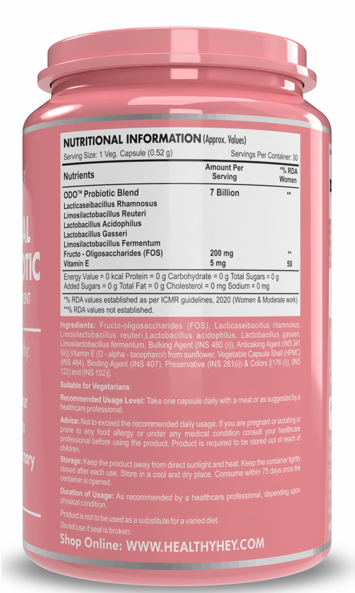 HealthyHey Nutrition ODO Vaginal Probiotics for Women pH Balance with Prebiotics & Lactobacillus Probiotic Blend - Vaginal Health Supplement - PromoteVaginal Odor & Vaginal Flora - 30 Veg Capsules – view 2
