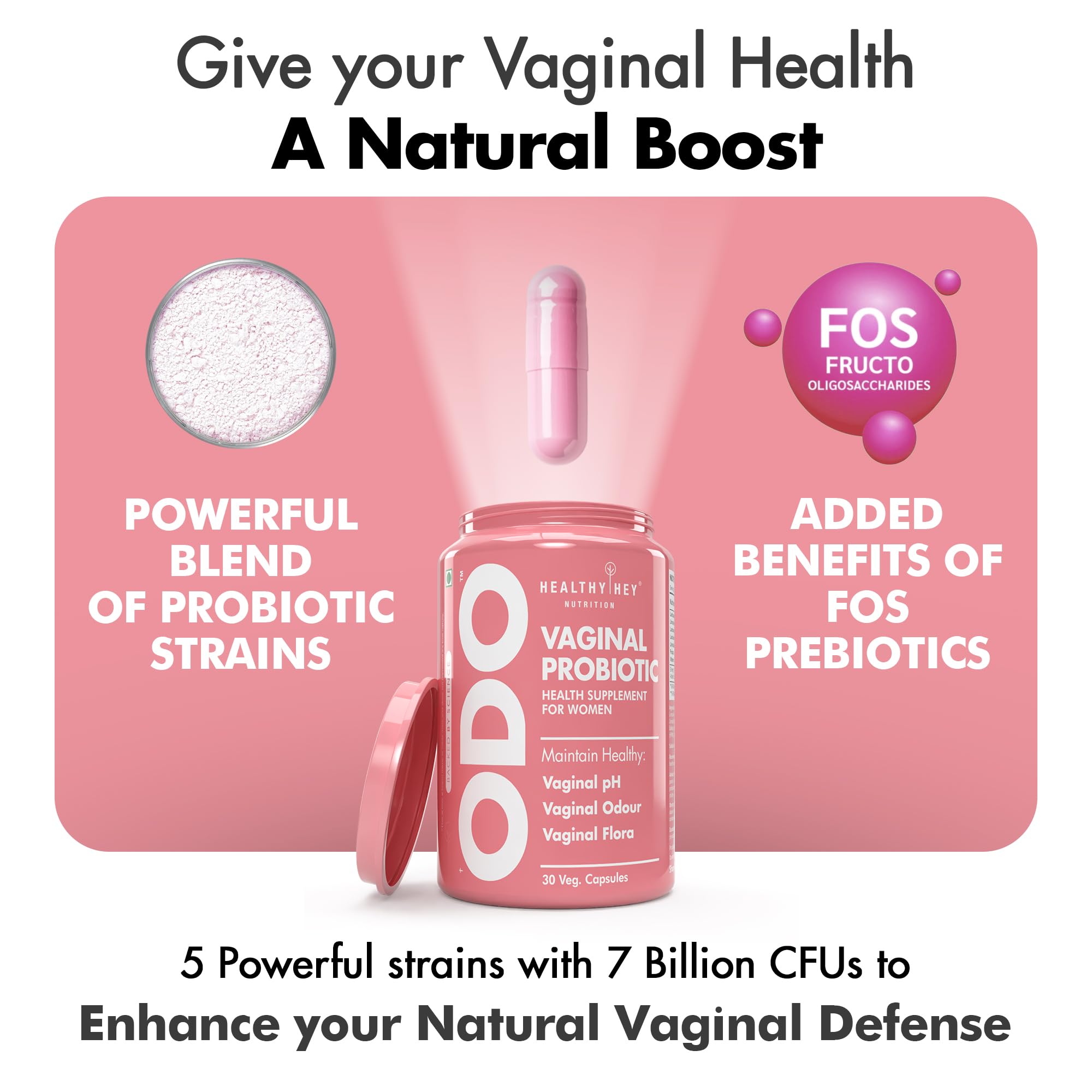 HealthyHey Nutrition ODO Vaginal Probiotics for Women pH Balance with Prebiotics & Lactobacillus Probiotic Blend - Vaginal Health Supplement - PromoteVaginal Odor & Vaginal Flora - 30 Veg Capsules – view 4