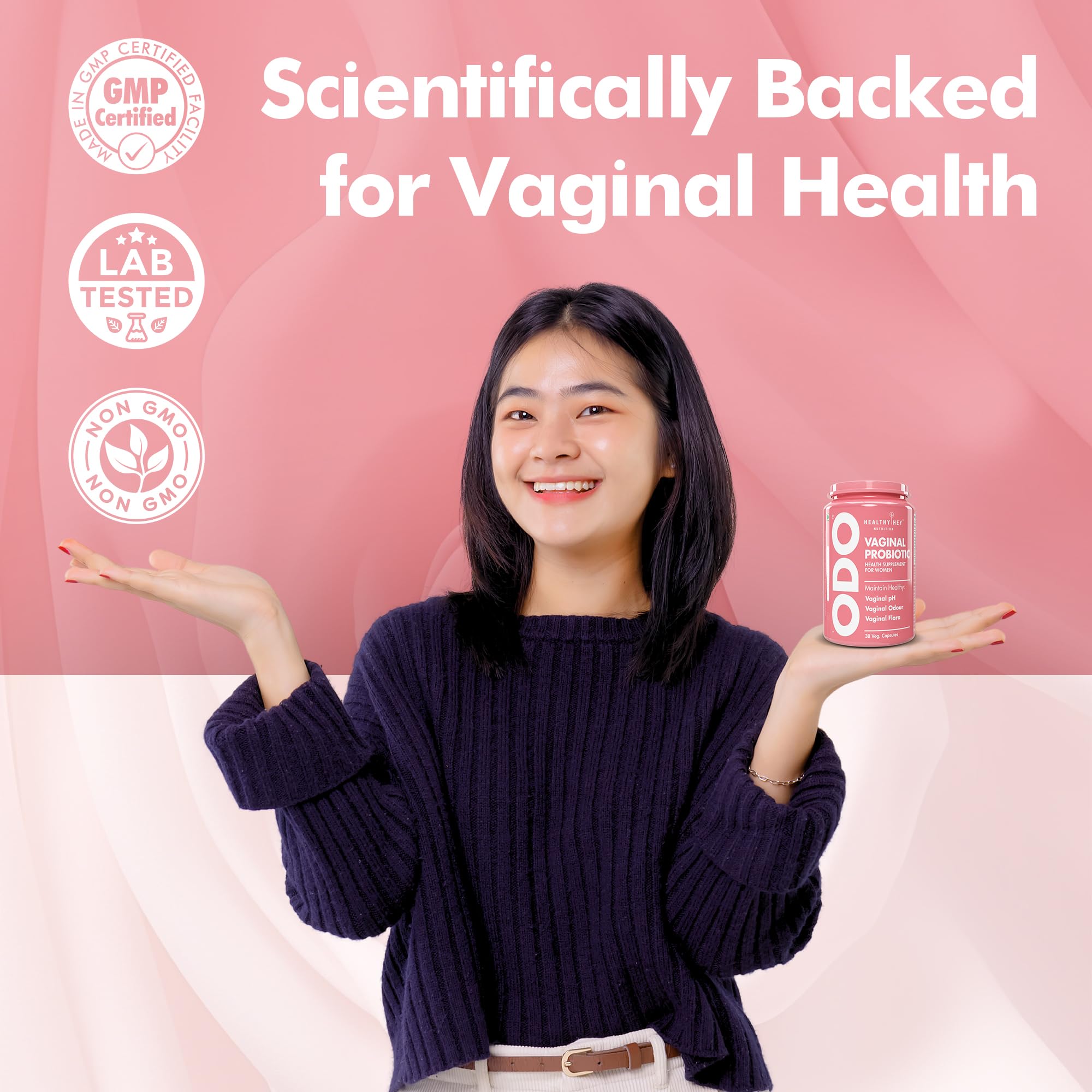 HealthyHey Nutrition ODO Vaginal Probiotics for Women pH Balance with Prebiotics & Lactobacillus Probiotic Blend - Vaginal Health Supplement - PromoteVaginal Odor & Vaginal Flora - 30 Veg Capsules – view 8