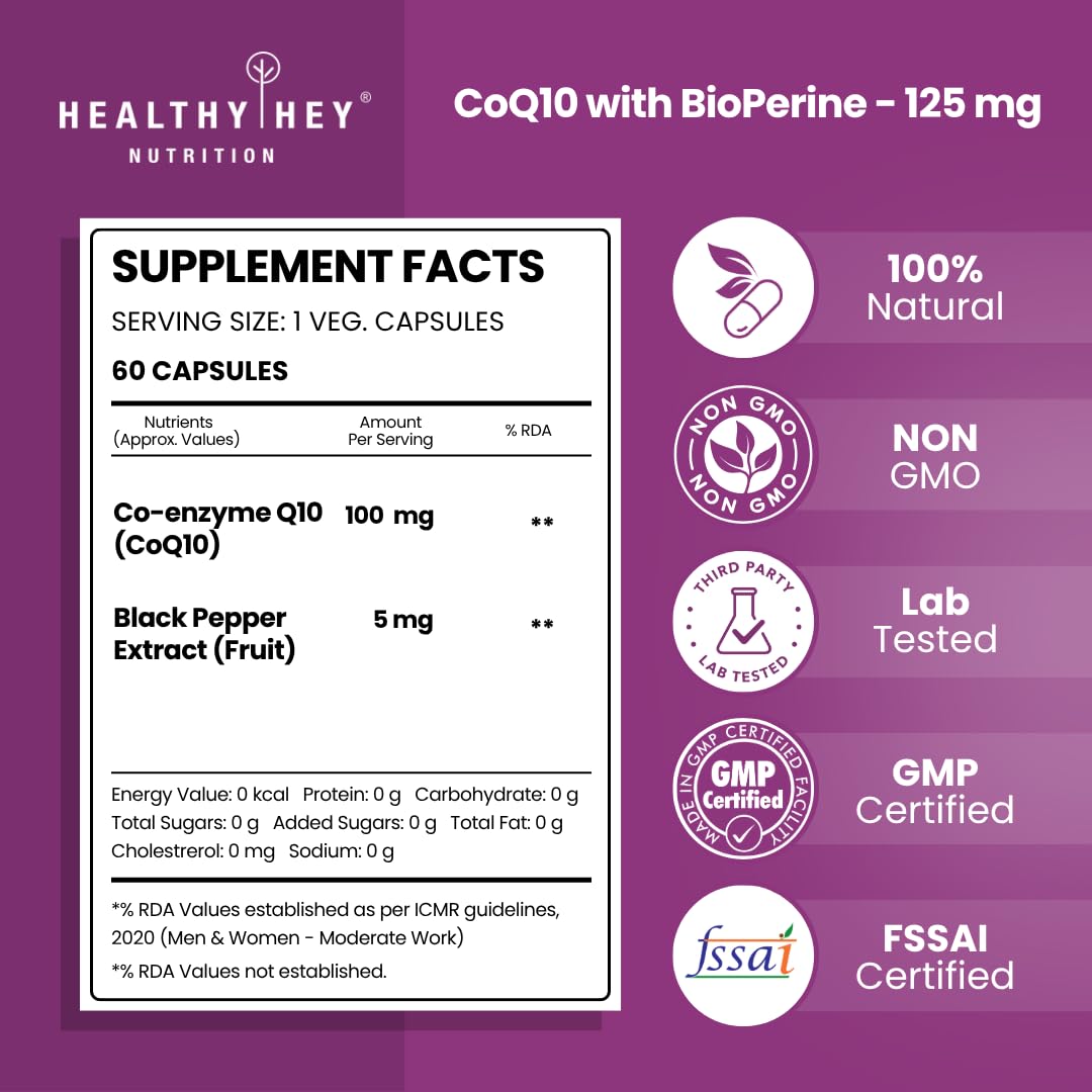 HealthyHey Nutrition High Absorption CoQ10 with BioPerine-125mg -Pack of 60 Capsules – view 2