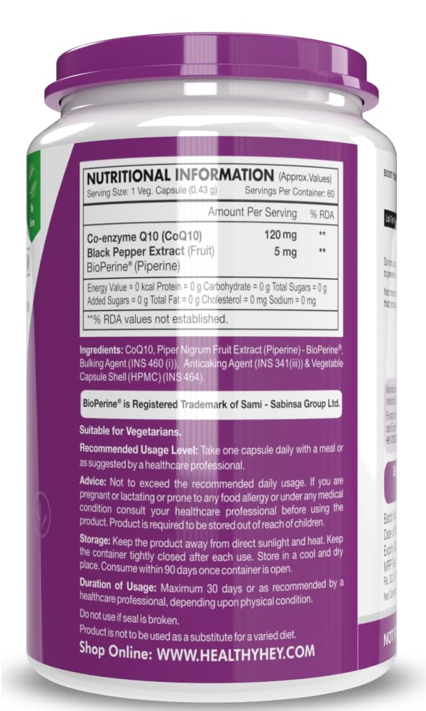 HealthyHey Nutrition High Absorption CoQ10 with BioPerine-125mg -Pack of 60 Capsules – view 7