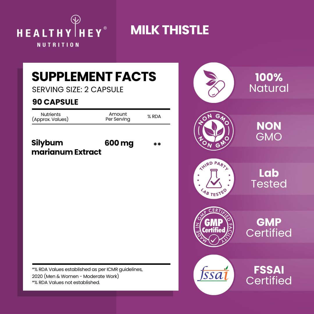 HealthyHey Nutrition Milk Thistle Capsules For Liver Health - High Strenght -Extract - 90 Veg. Capsules – view 2