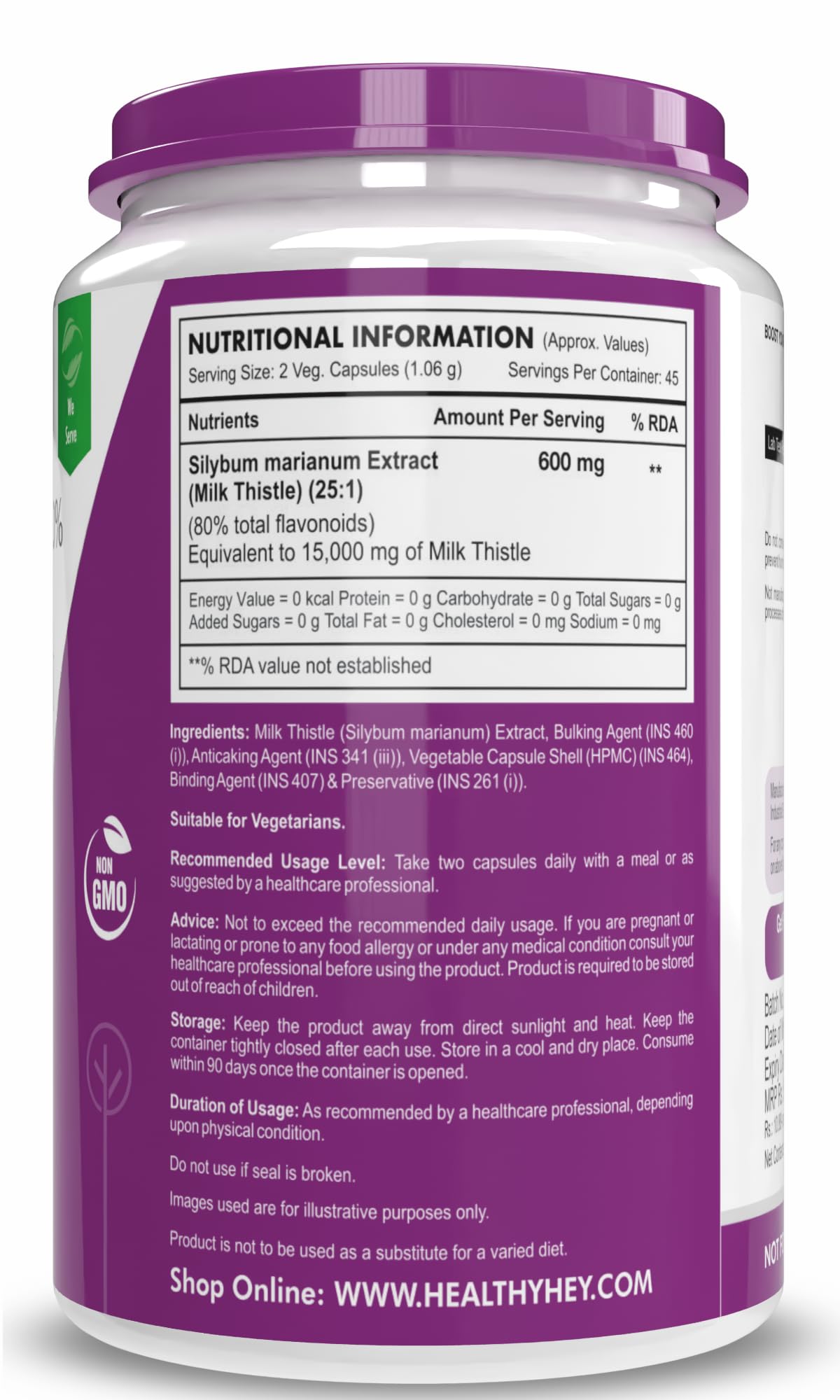 HealthyHey Nutrition Milk Thistle Capsules For Liver Health - High Strenght -Extract - 90 Veg. Capsules – view 8