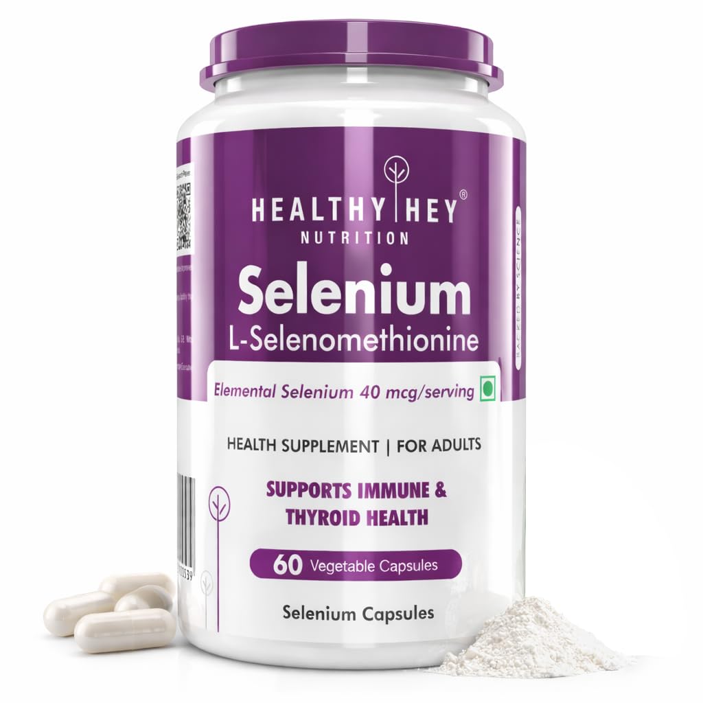 HealthyHey selenium supplement bottle for adults, unflavoured vegetarian capsules