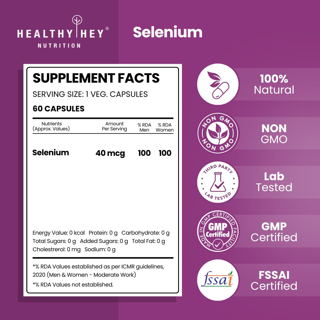 HealthyHey Nutrition Selenium Capsules 40mcg - Superior Absorption - 60 Vegetarian Capsules – view 2