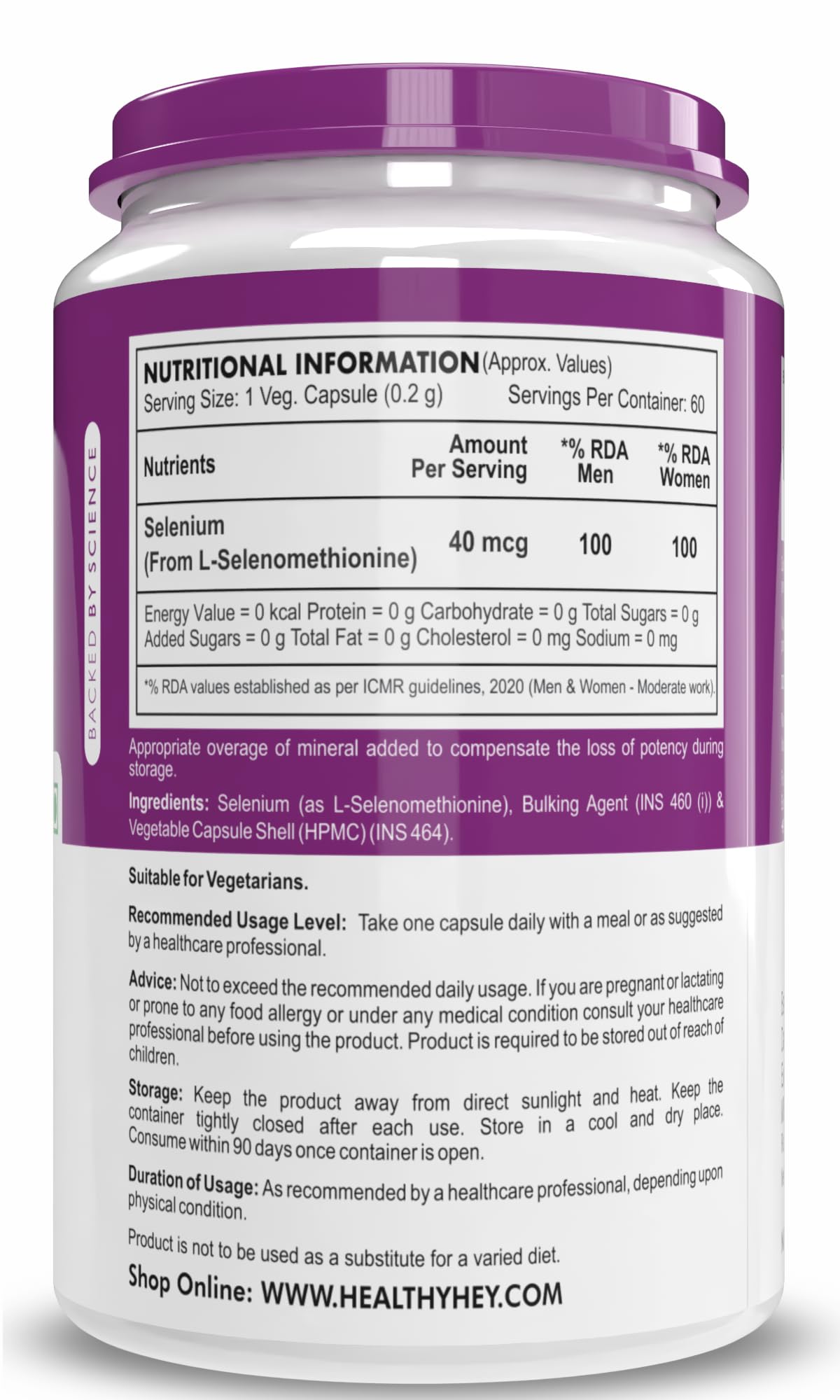 HealthyHey Nutrition Selenium Capsules 40mcg - Superior Absorption - 60 Vegetarian Capsules – view 6