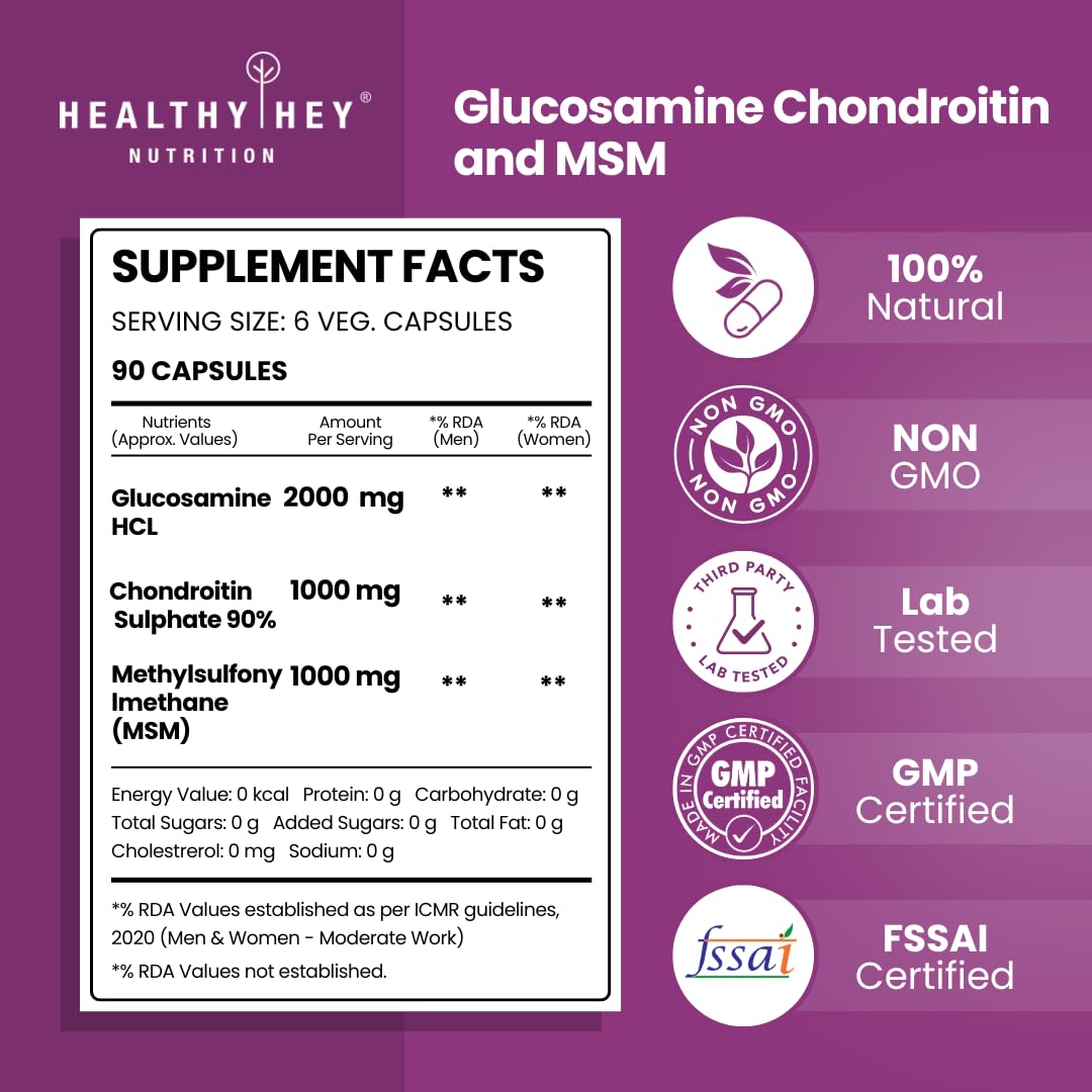 HealthyHey Nutrition Glucosamine Chondroitin and MSM for Cartilage; Joint and Bone, 90 Capsules – view 2