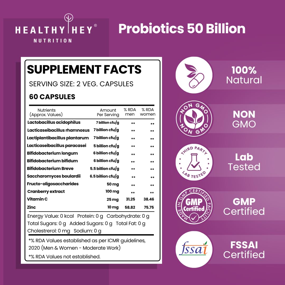 HealthyHey Nutrition Probiotics 50 Billion CFU Multi- Strains, 60 Veg. Capsules, Targeted Release Technology, Stomach Acid Resistant, No Need for Refrigeration, Non-GMO, Gluten-Free – view 2