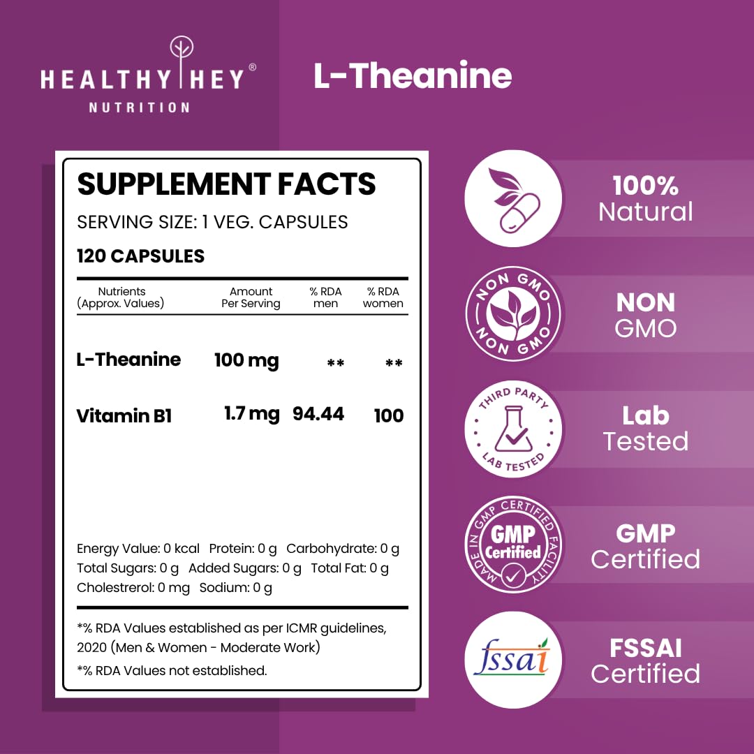 HealthyHey Nutrition L-Theanine -Support Relaxation -Pack of 120 Vegetarian Capsules – view 2