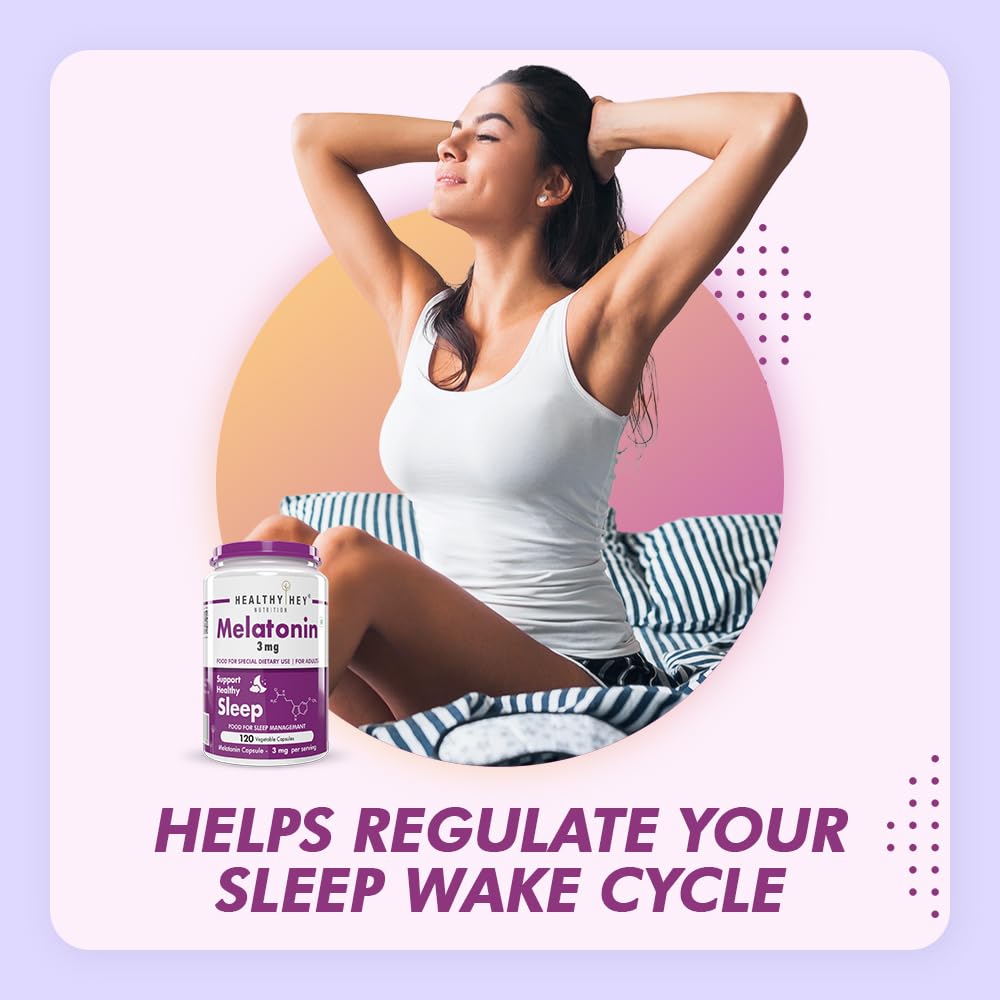HealthyHey Nutrition Melatonin 3mg, Pack of 120 vegetable capsules - Promotes Sleep and Relaxation – view 4