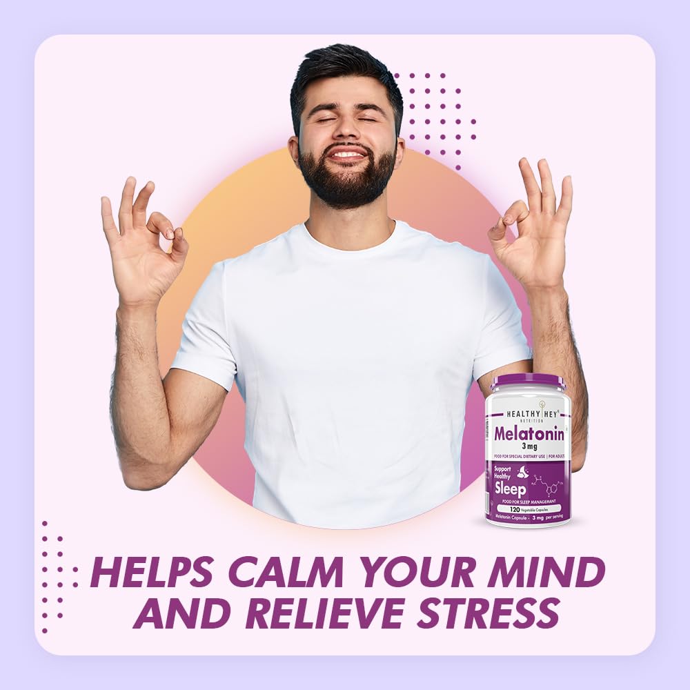 HealthyHey Nutrition Melatonin 3mg, Pack of 120 vegetable capsules - Promotes Sleep and Relaxation – view 5