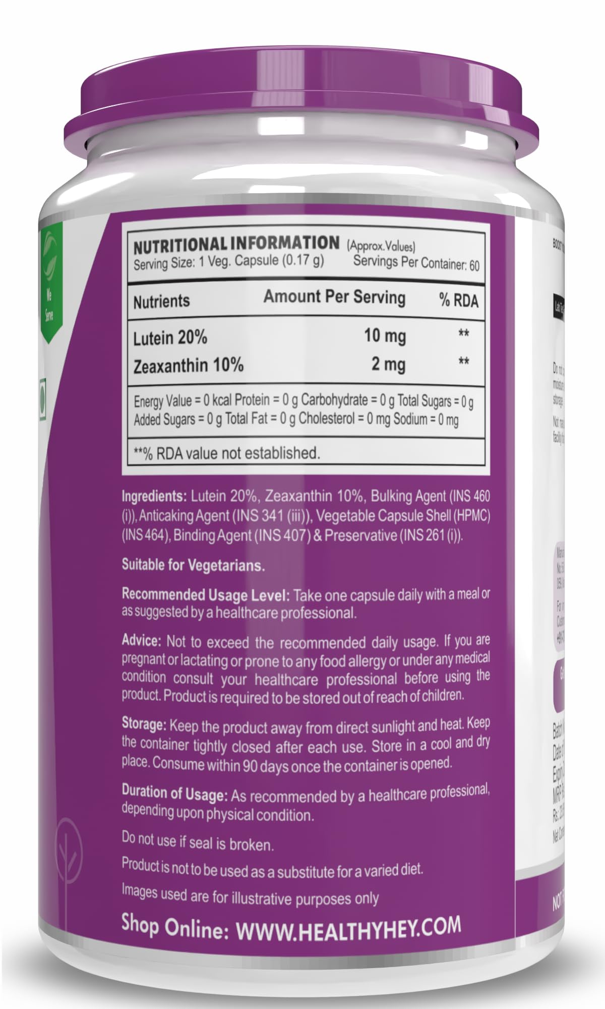 HealthyHey Lutein with Zeaxanthin - Support Eyes Health - 60 Veg. Capsules (Pack of 1) – view 2
