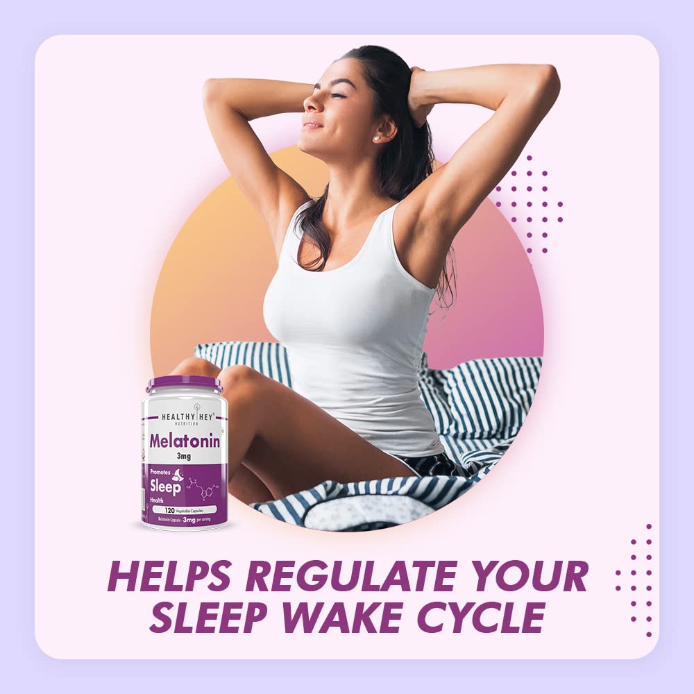 HealthyHey Nutrition Melatonin 120 vegetable capsules 5mg - Promotes Sleep and Relaxation – view 3