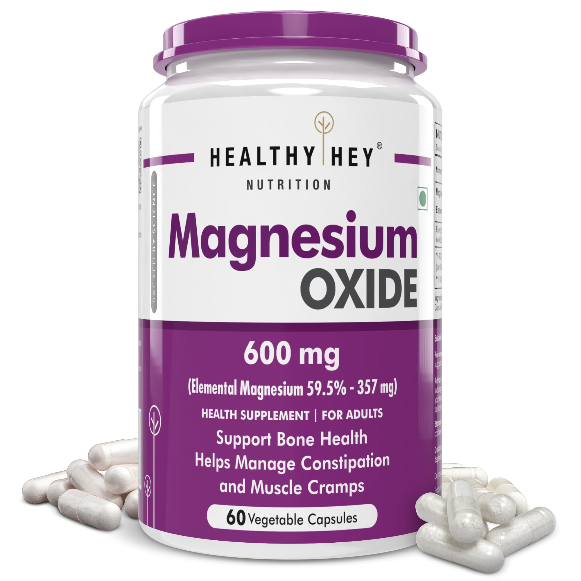 HealthyHey Nutrition Magnesium Oxide - 600mg/serving - 60 Vegetable Capsules – view 1