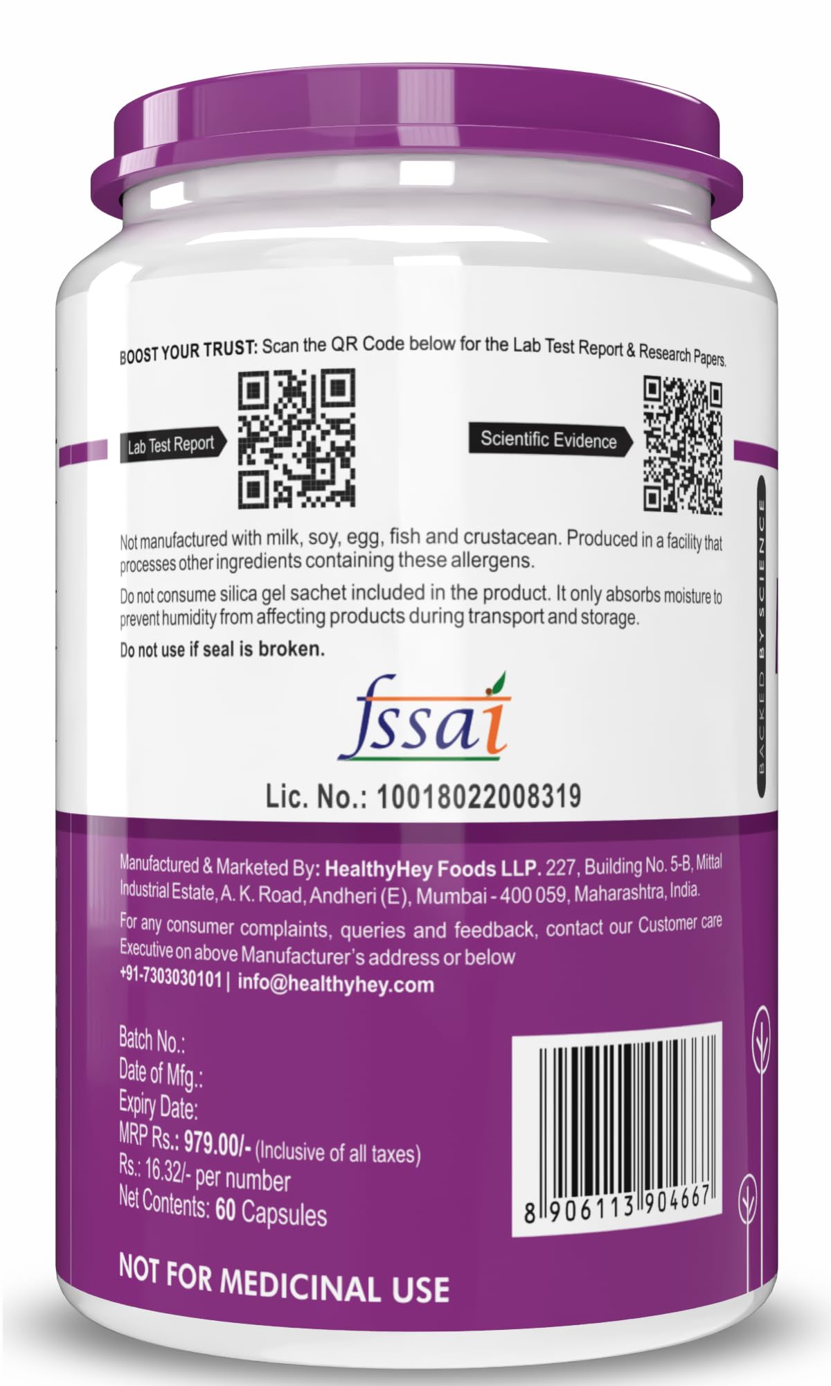 HealthyHey Nutrition Magnesium Oxide - 600mg/serving - 60 Vegetable Capsules – view 7
