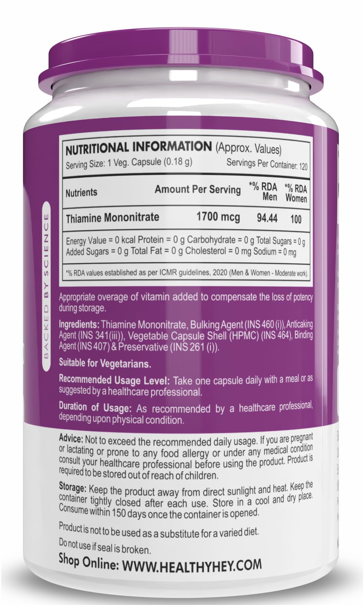 HealthyHey Nutrition Vitamin B1 Thiamine -120 Veg Capsules – view 8