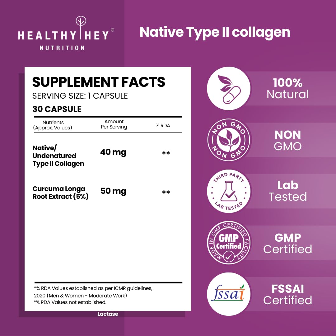 HealthyHey Nutrition NTC II Type 2 Collagen, Supports Cartilage and Joints, Pack of 30 Capsules – view 2