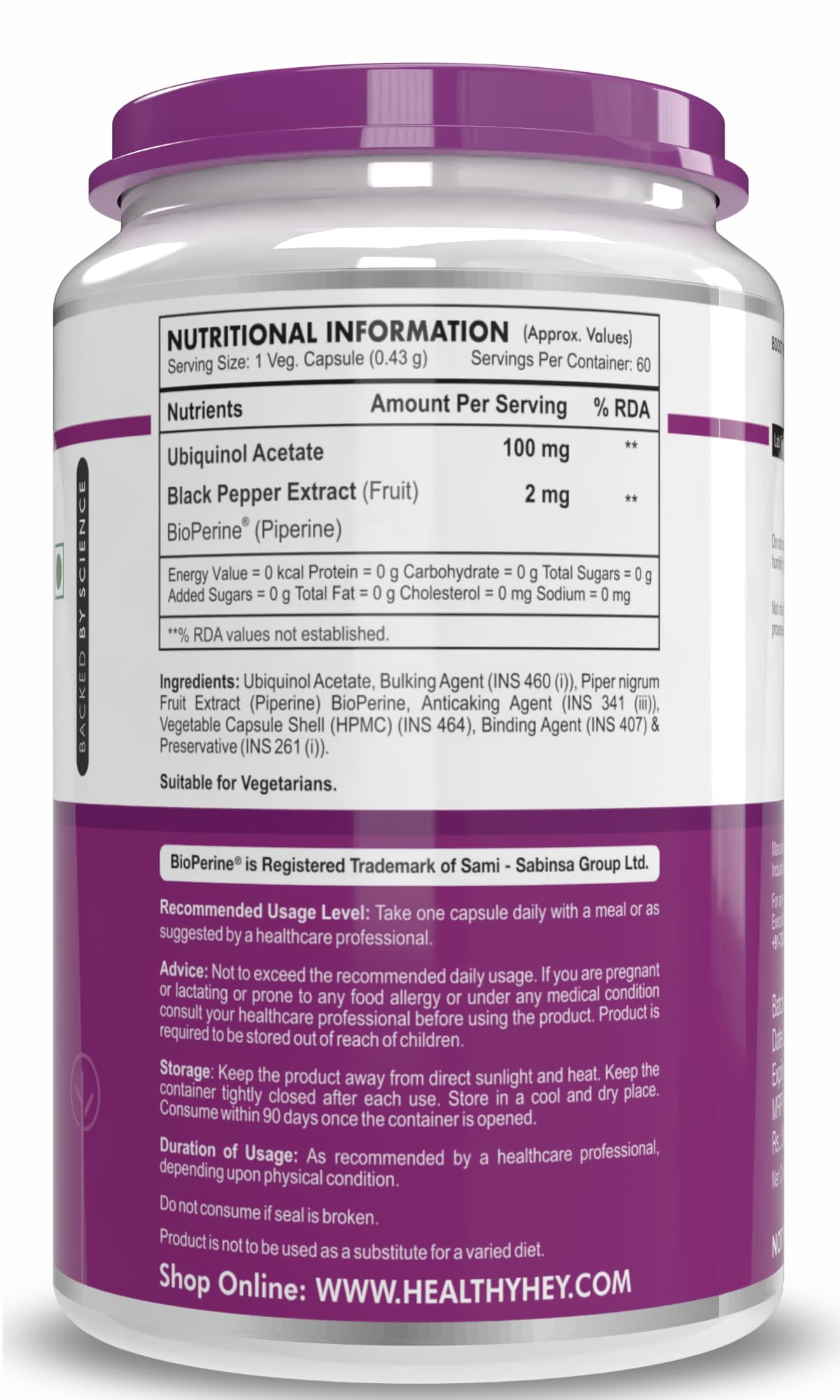 HealthyHey Nutrition Ubiquinol - Acetate - (60 Veg Capsules) – view 6