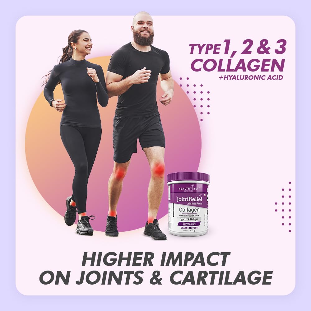 HealthyHey Nutrition Jointrelief Collagen Peptide Powder Type 1,2 & 3 (Hydrolysed) With Glucosamine,Chondroitin,Msm- Support Joint And Cartilage Health - 200 G (Orange),1 Count,22 Servings – view 3