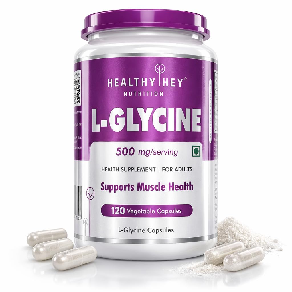 HealthyHey Nutrition L- Glycine - 500 mg - Support Brain and Sleep Health - 120 Veg. Capsules