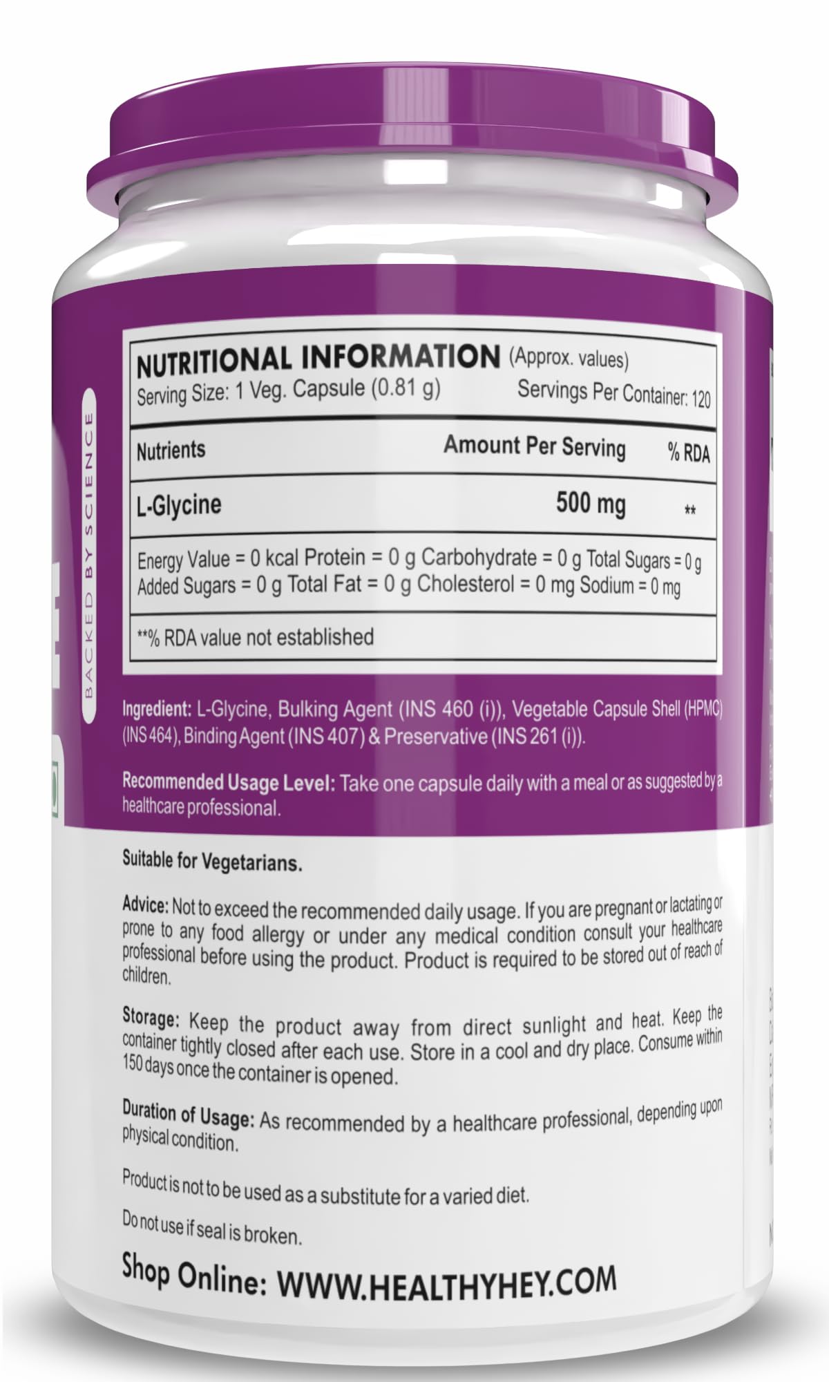 HealthyHey Nutrition L- Glycine - 500 mg - Support Brain and Sleep Health - 120 Veg. Capsules – view 8