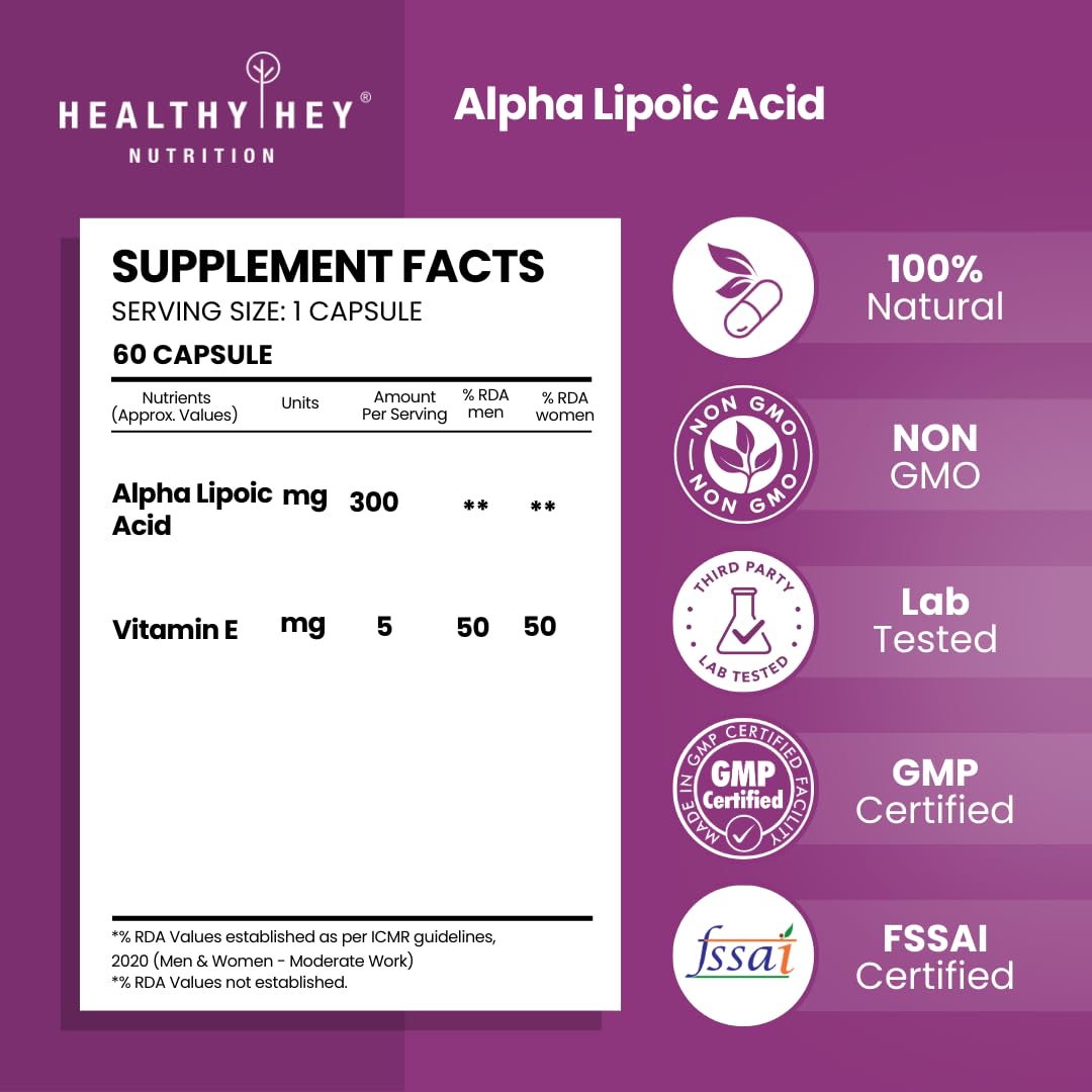 HealthyHey Nutrition Alpha Lipoic Acid - ALA-60 Veg. Capsules - Gluten Free & Non-GMO – view 2