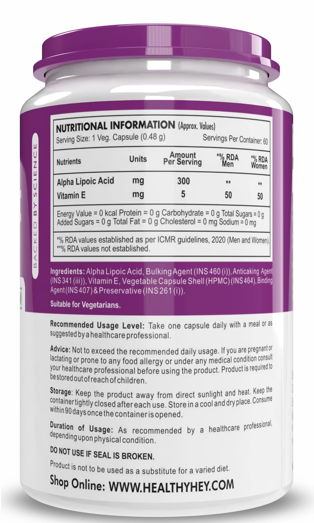 HealthyHey Nutrition Alpha Lipoic Acid - ALA-60 Veg. Capsules - Gluten Free & Non-GMO – view 7