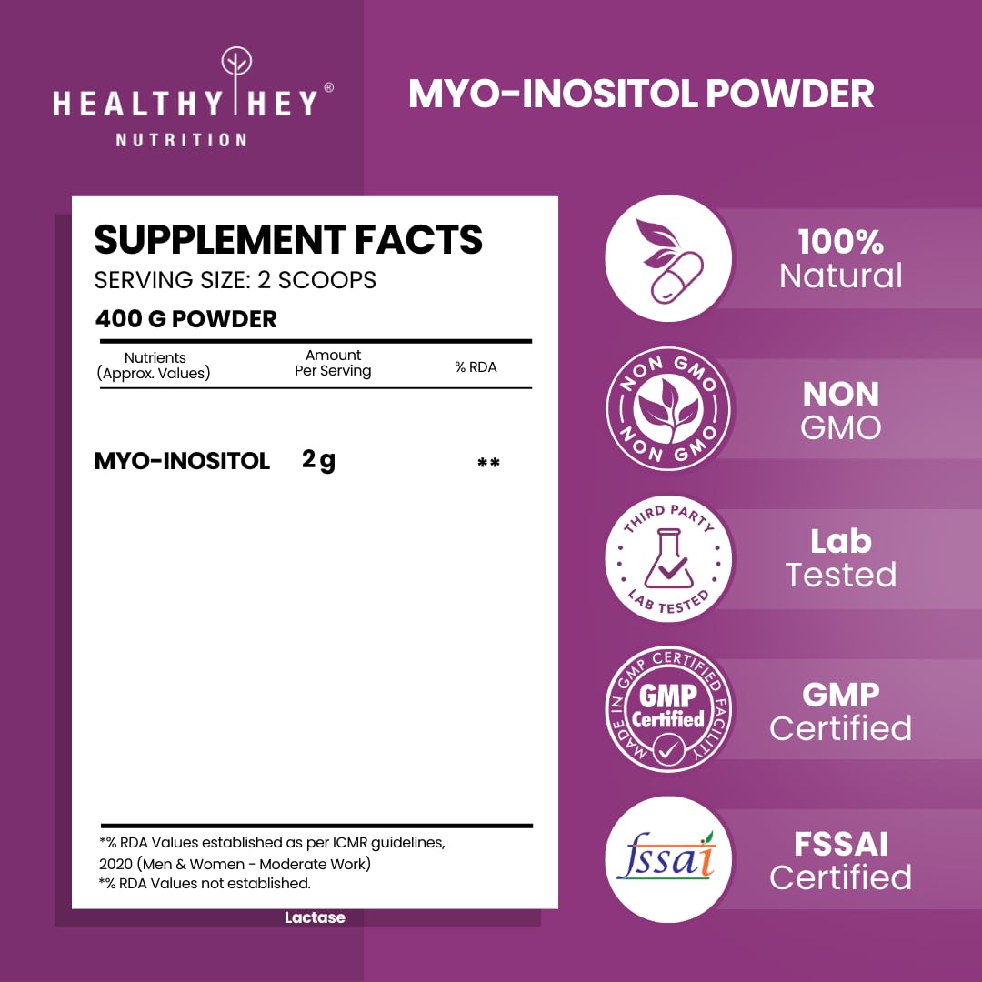 Healthyhey Nutrition 100% Pure Myo Inositol Powder (Vitamin B8), 400gm pack – view 2